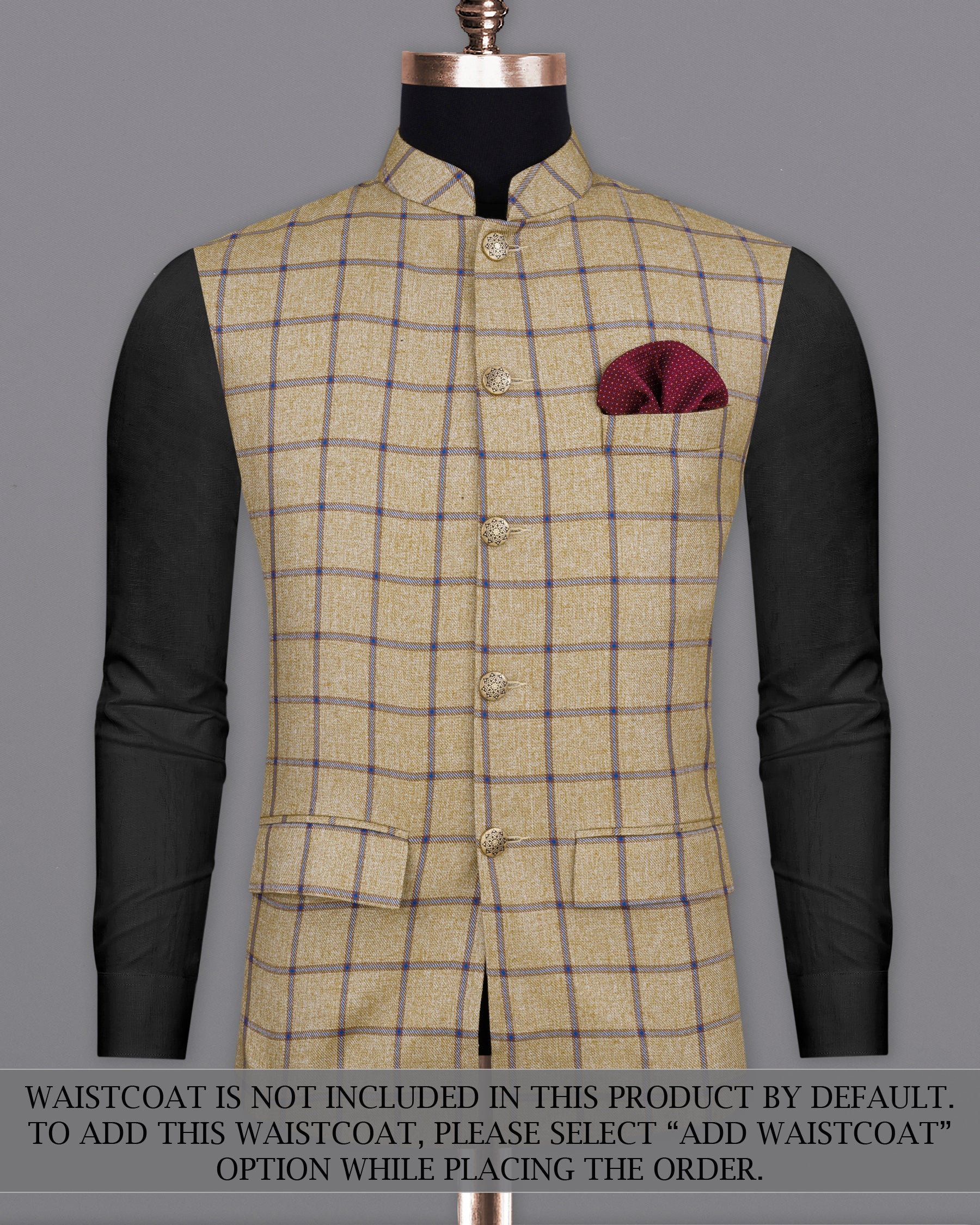 Mongoose Brown with Dianne Blue Windowpane Cross Placket Bandhgala Suit