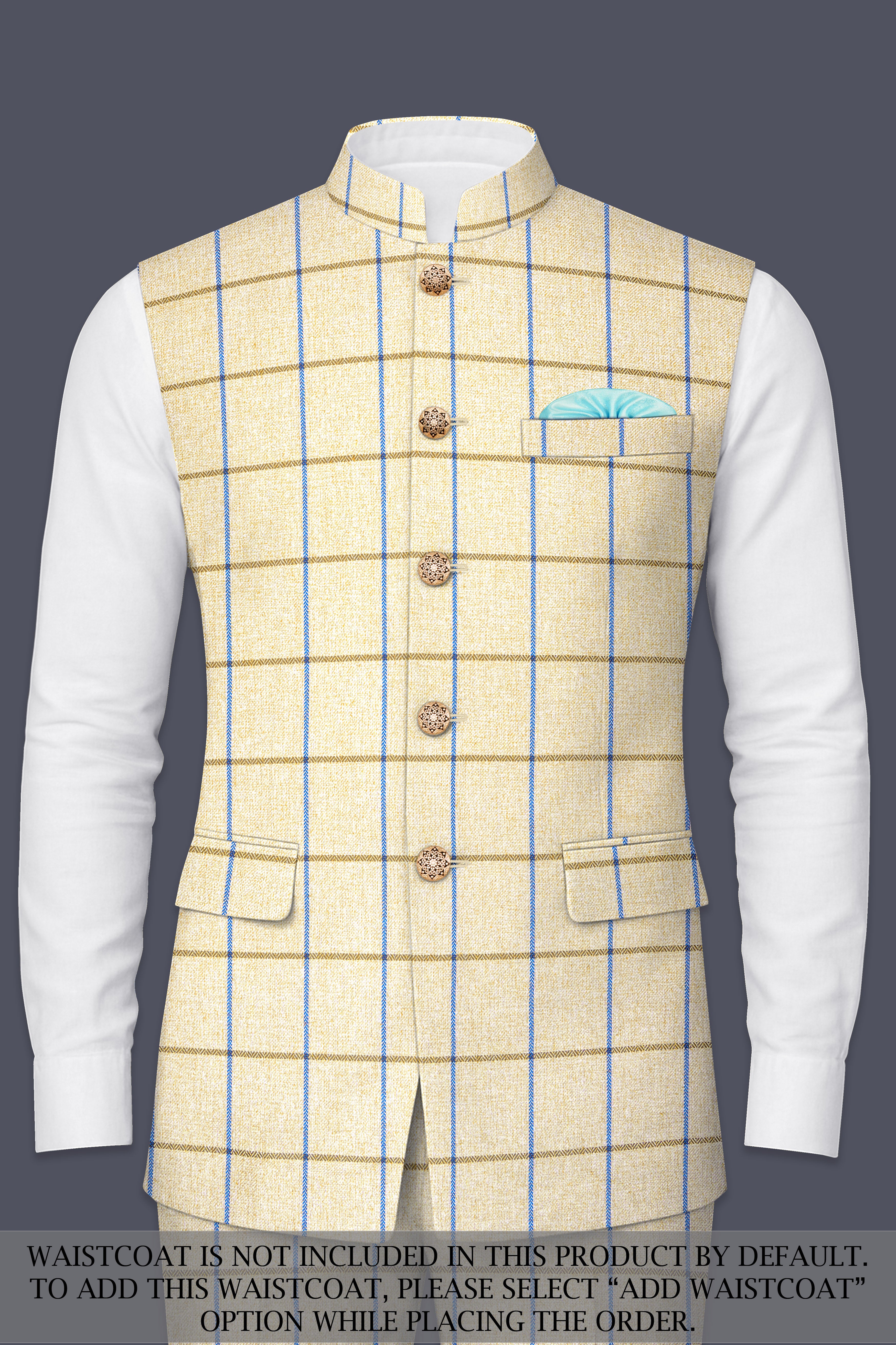 Mushroom Light Brown Checkered Bandhgala Suit