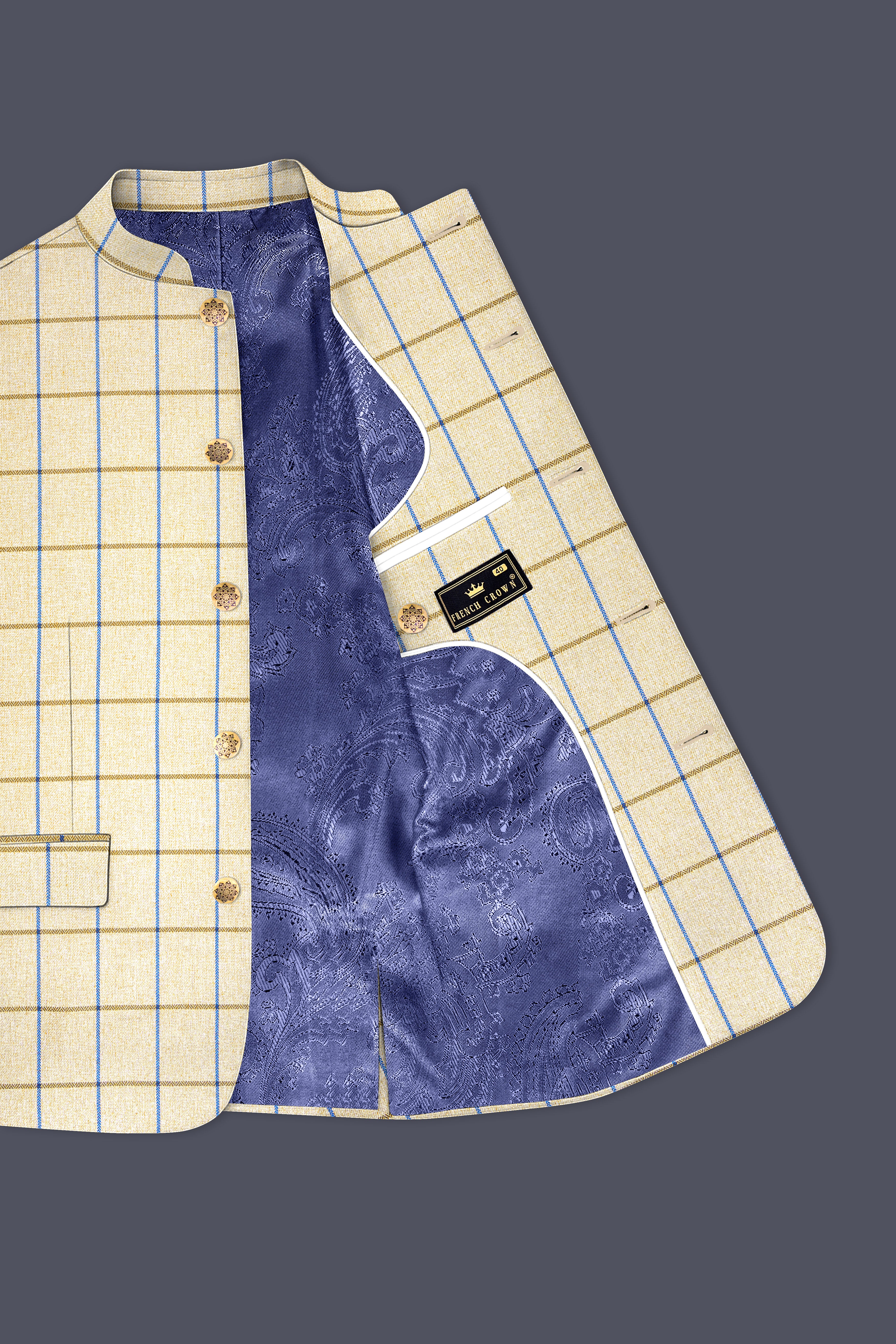 Mushroom Light Brown Checkered Bandhgala Suit