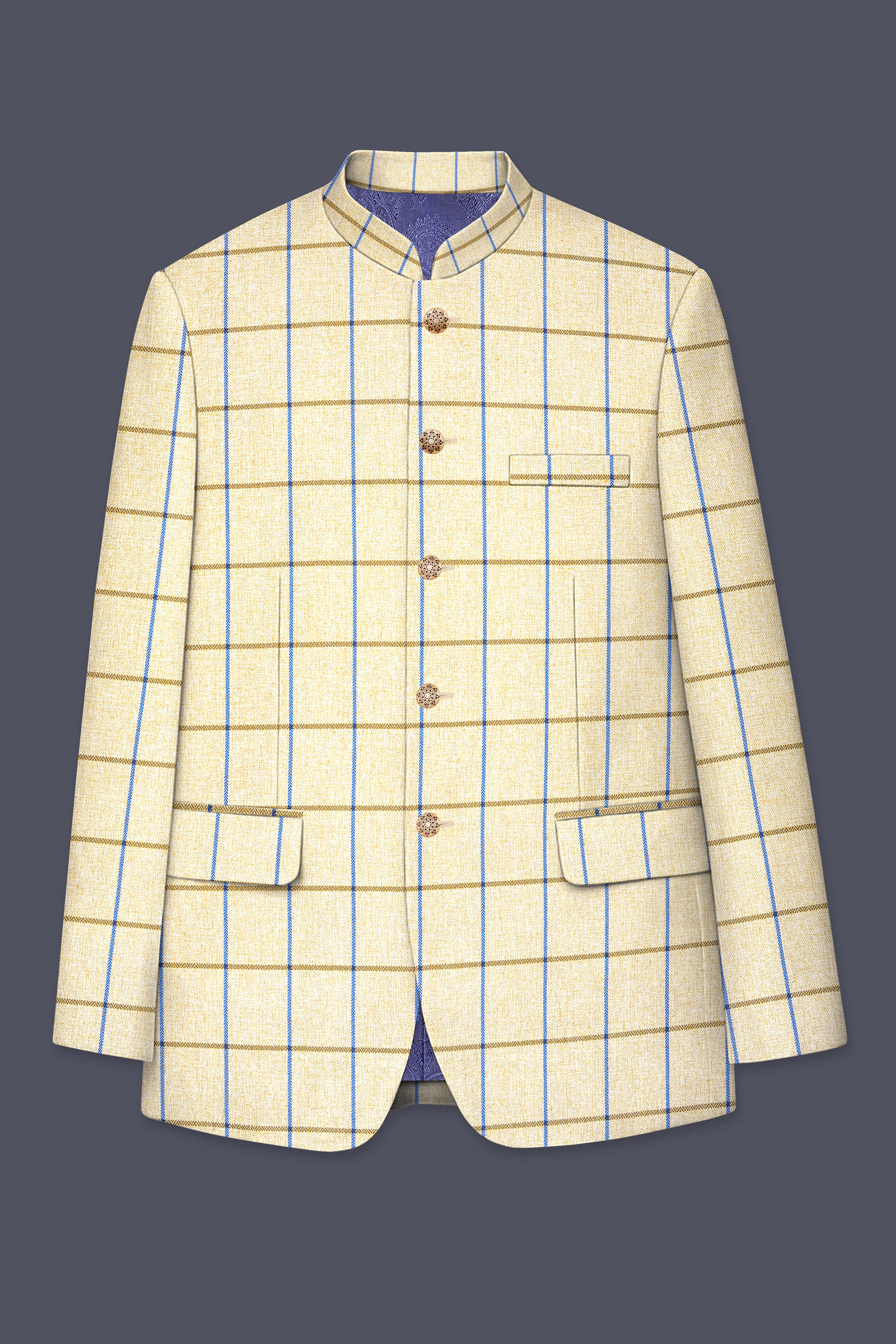 Mushroom Light Brown Checkered Bandhgala Suit