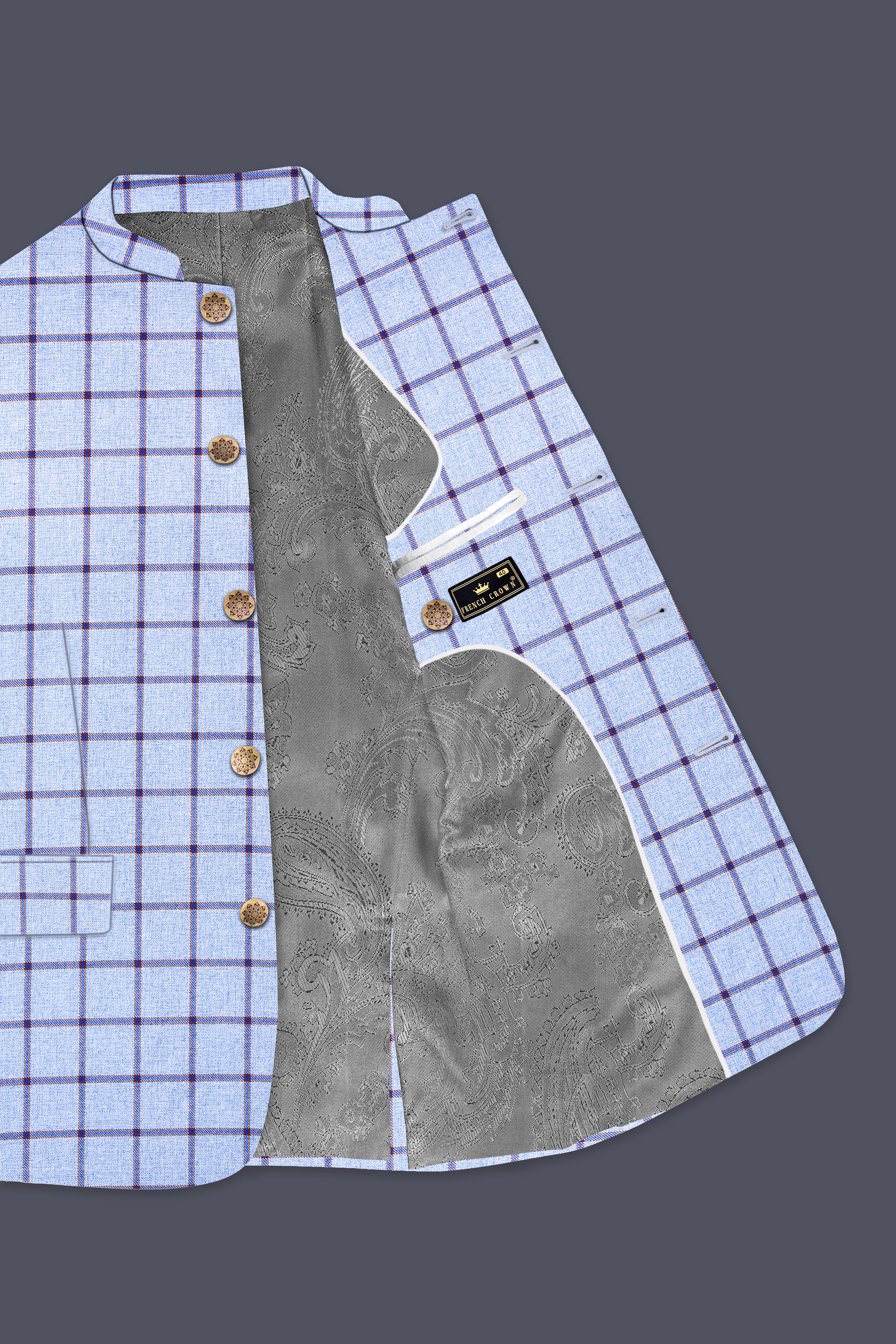 Spun Pearl Gray Checkered Bandhgala Suit