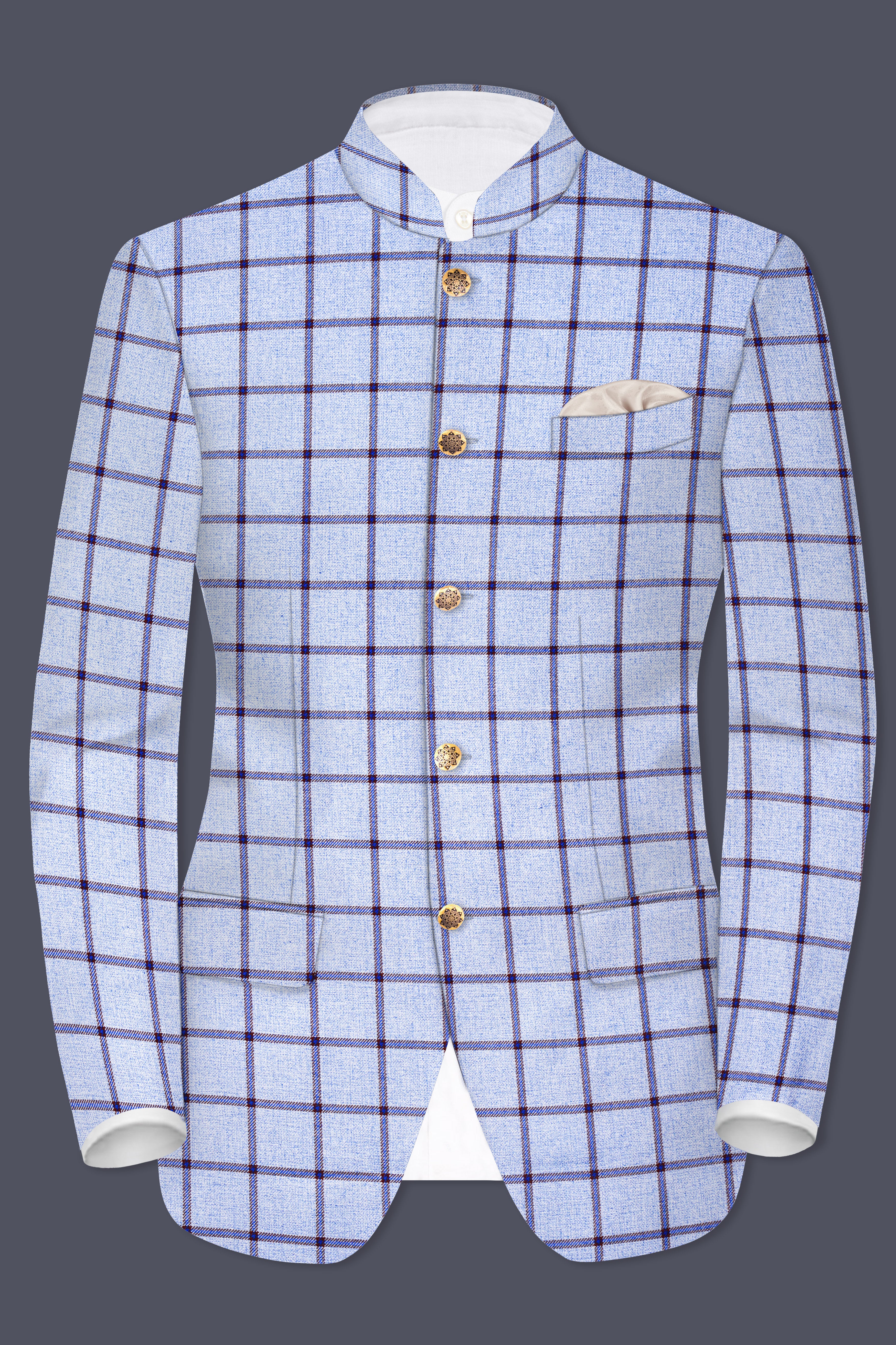 Spun Pearl Gray Checkered Bandhgala Suit