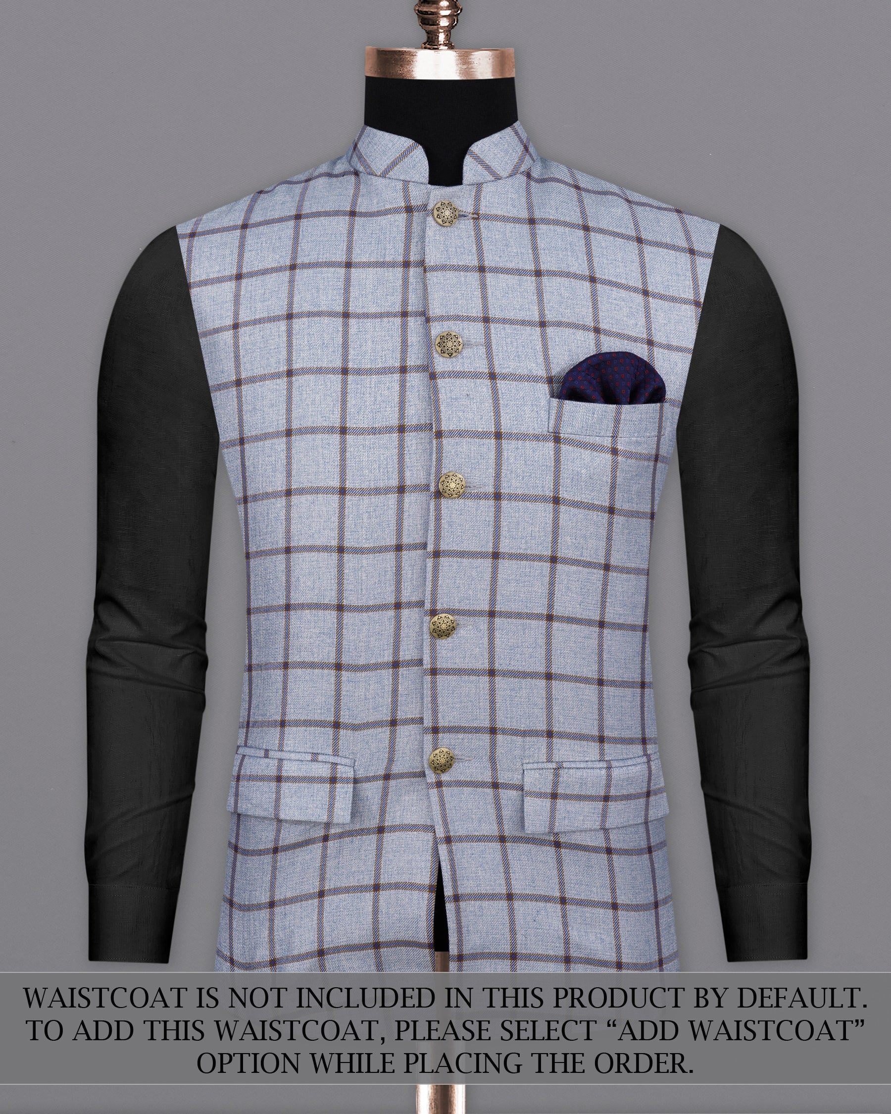 Spun Pearl Gray Checkered Bandhgala Suit