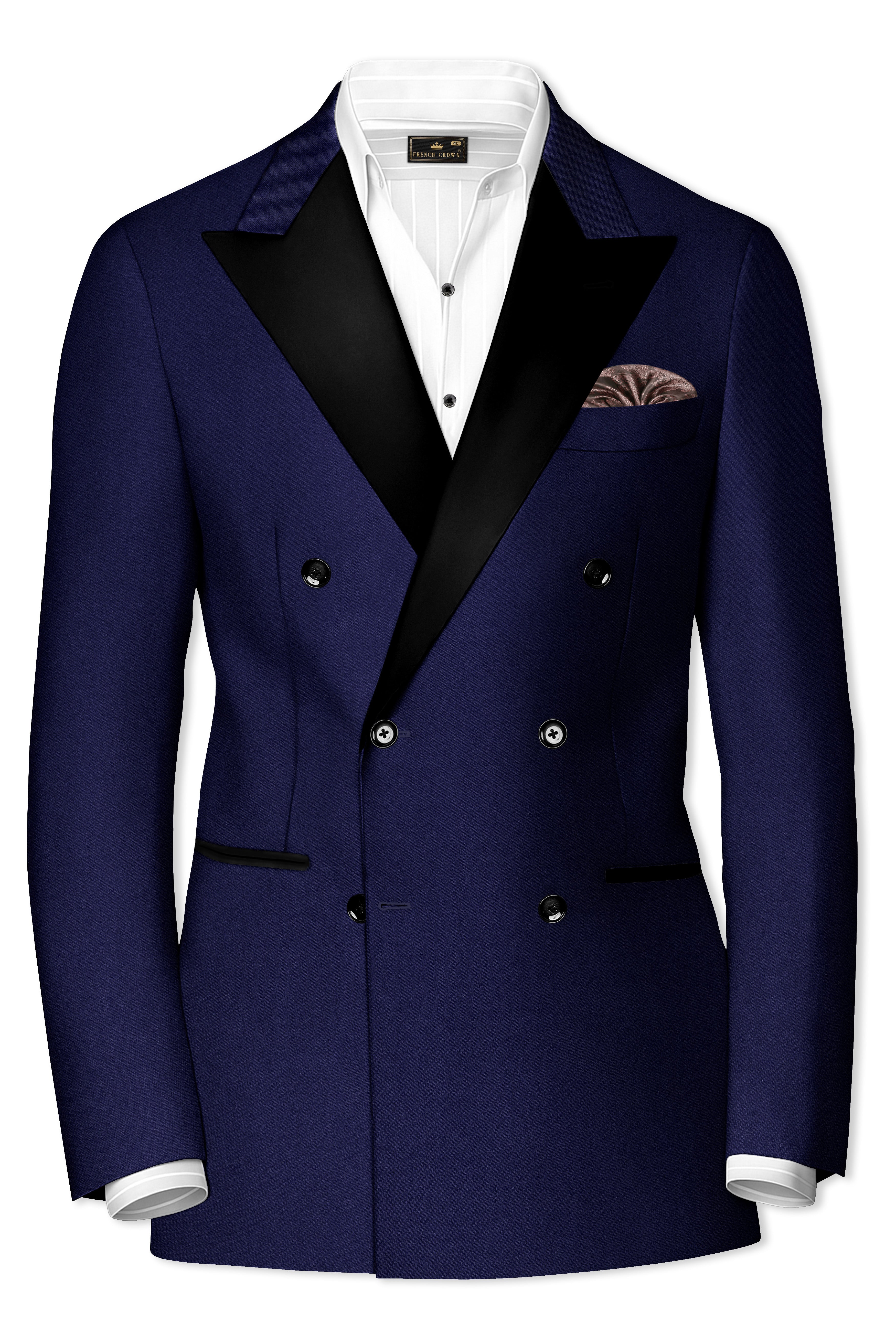 Bleached Cedar Blue Double Breasted Black Lapel Designer Suit
