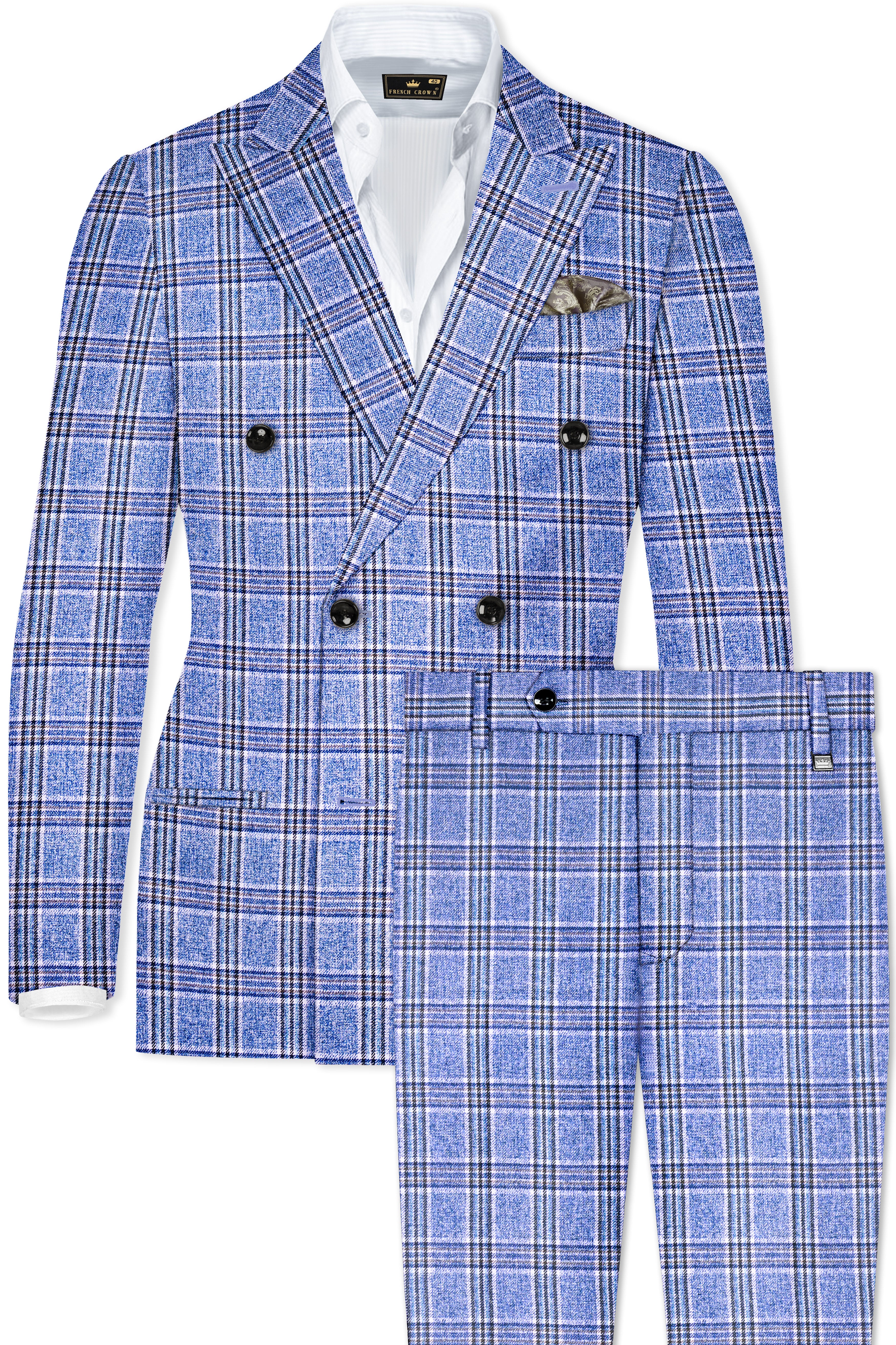 Bayoux Blue Plaid Double Breasted Suit