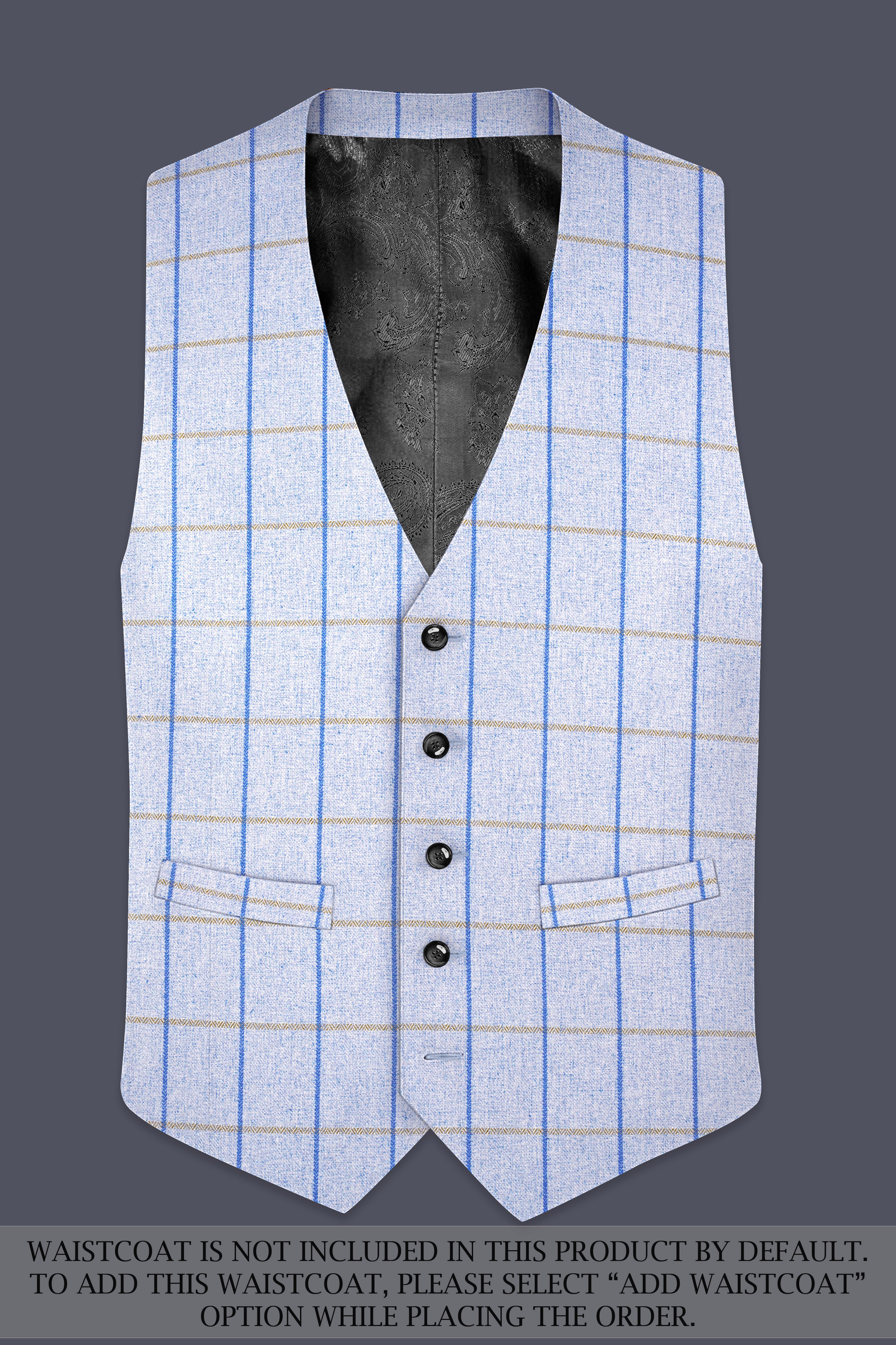 Mobster Blue Checkered Double Breasted Black Lapel Designer Suit