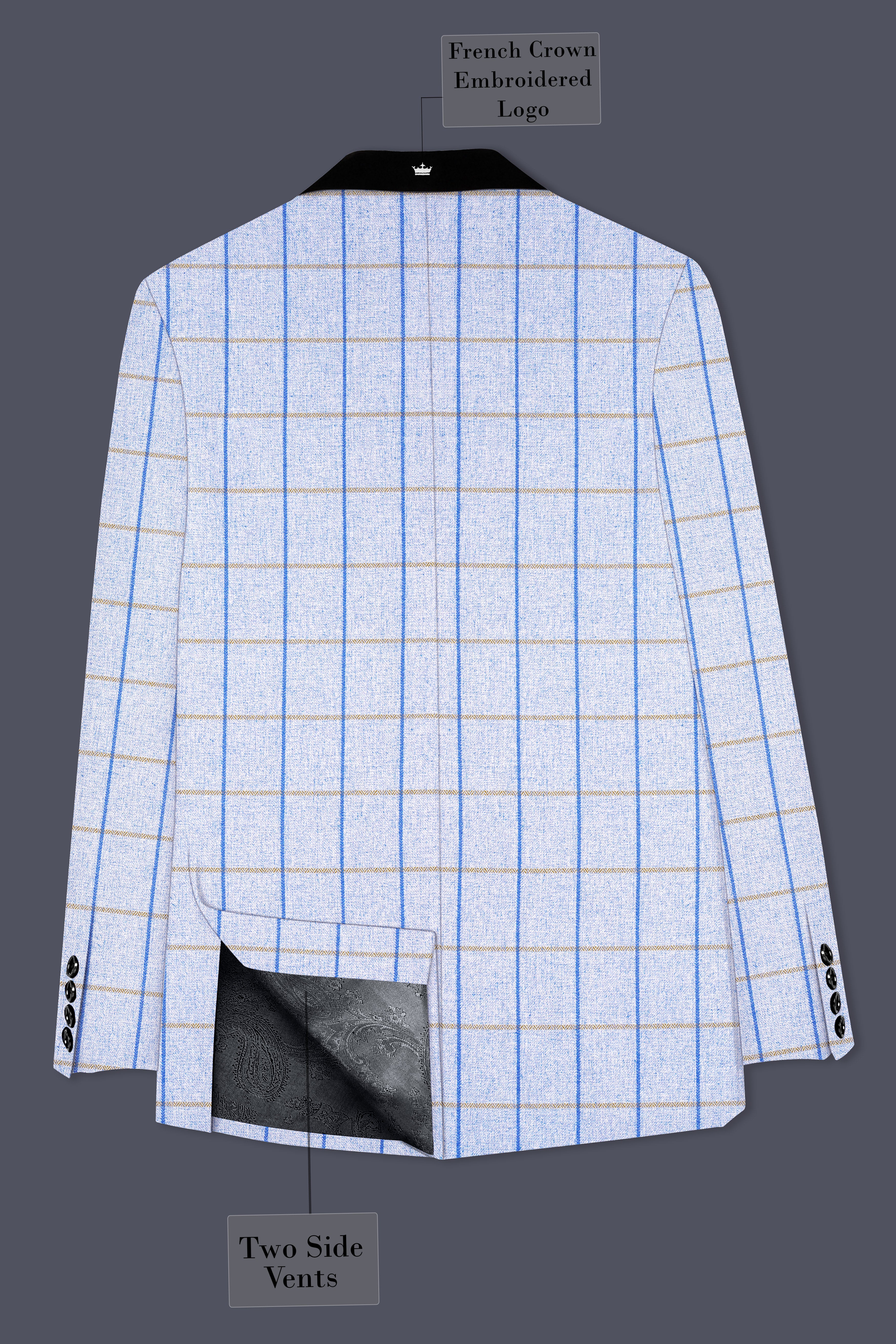 Mobster Blue Checkered Double Breasted Black Lapel Designer Suit