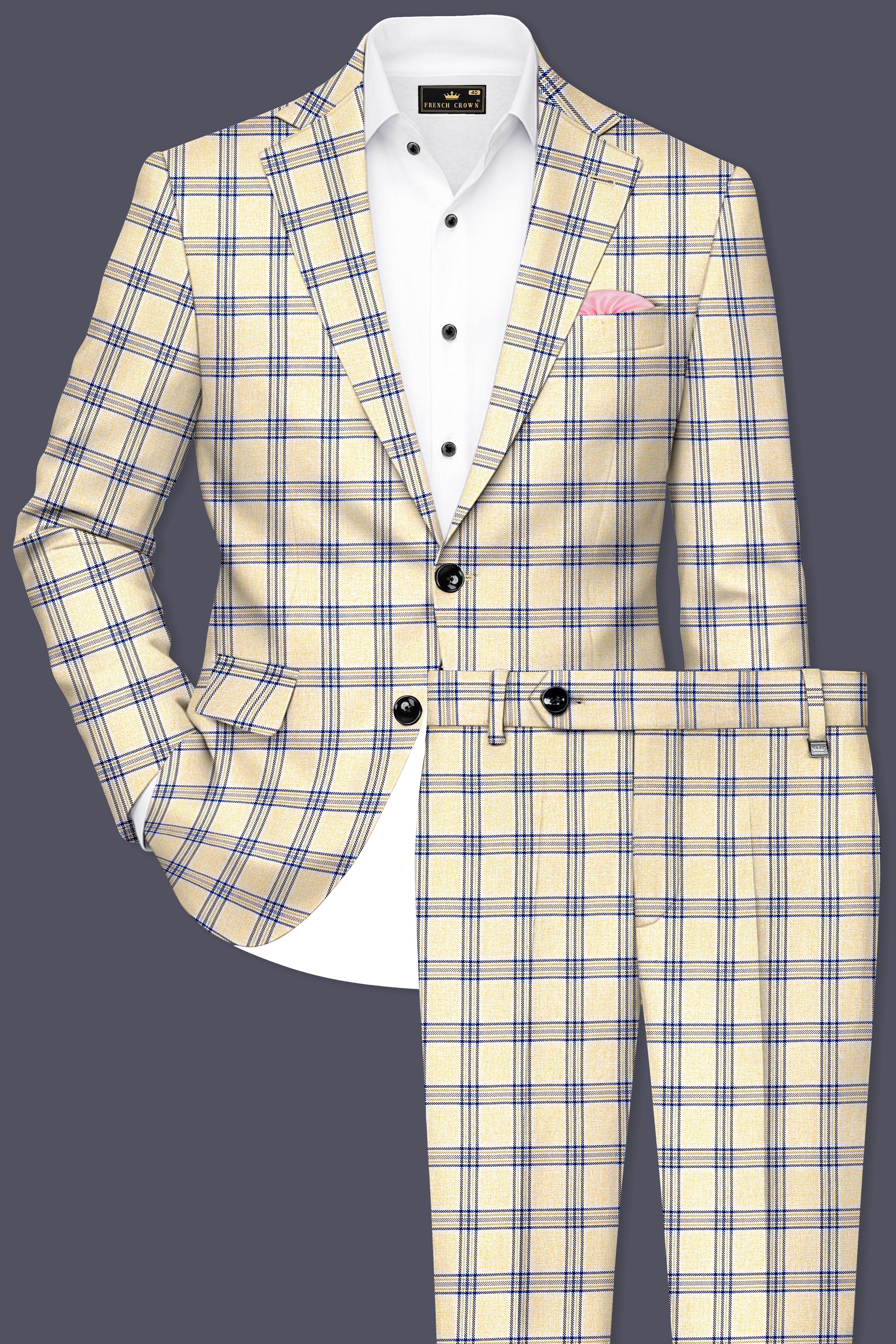 Coriander Light Brown with Rhino Blue Plaid Single Breasted Suit