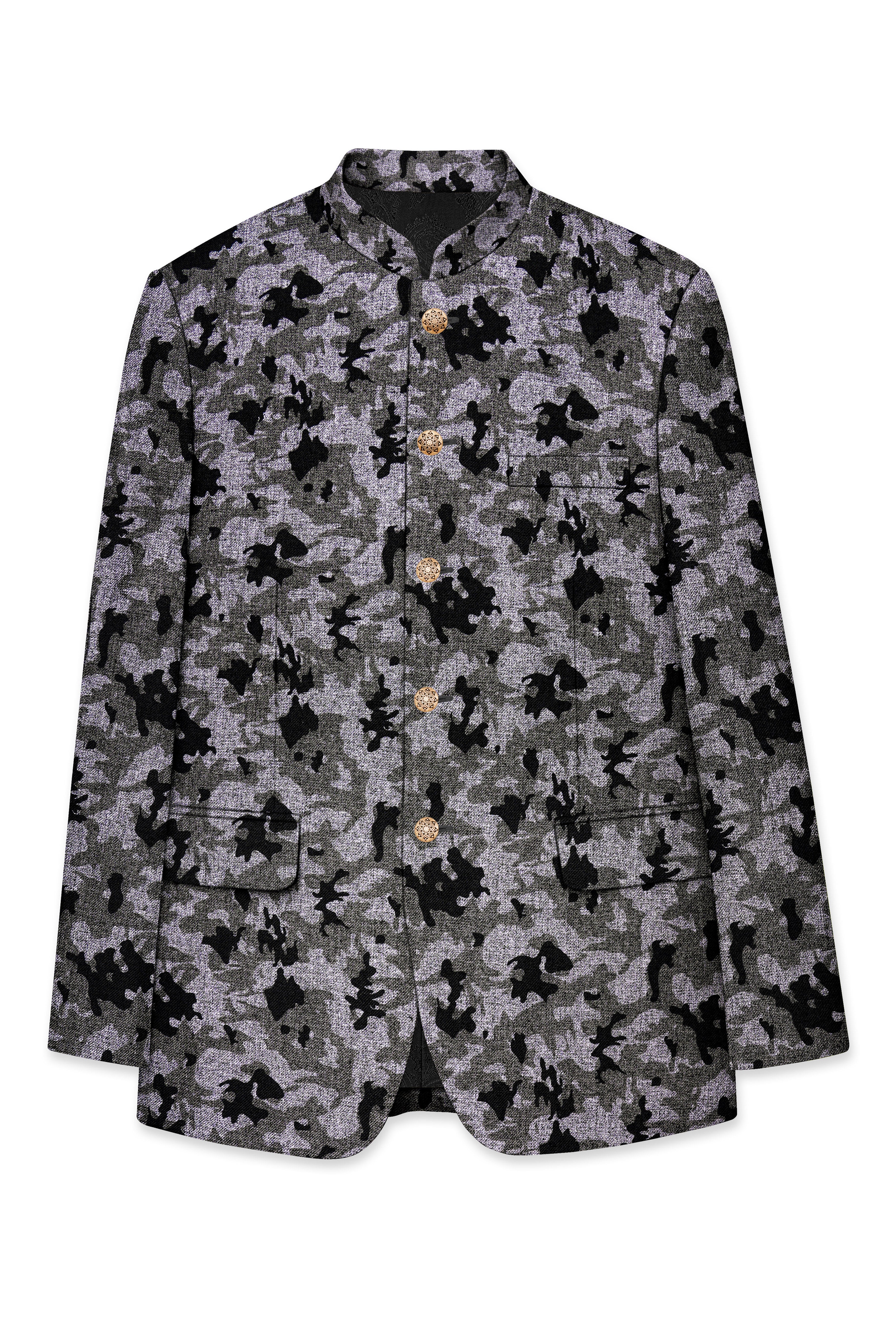 Merlin Green with Scorpion Gray Chintz Printed Bandhgala Designer Suit