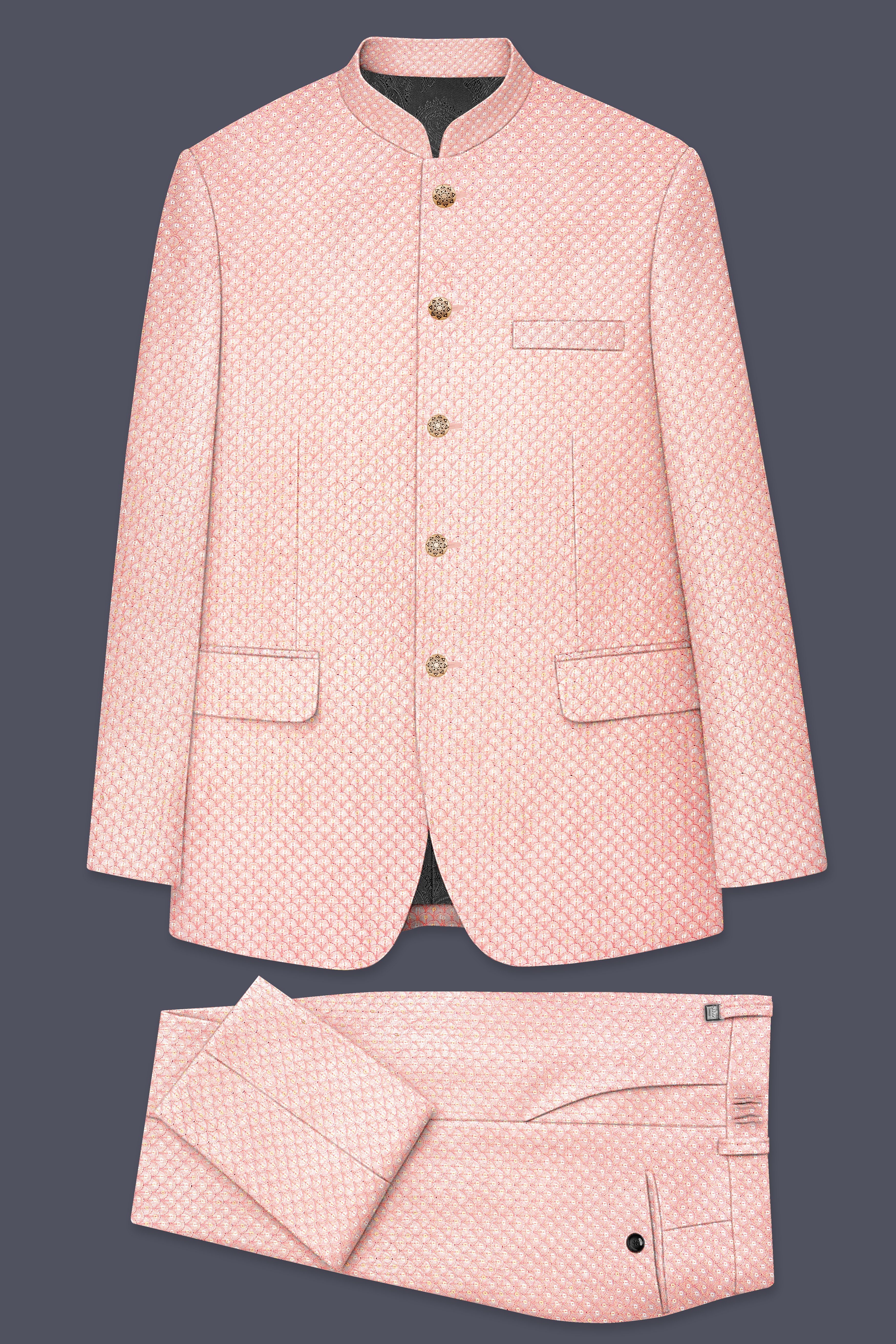 Pastel Pink Cotton Thread Heavy Embroidered Bandhgala Designer Suit