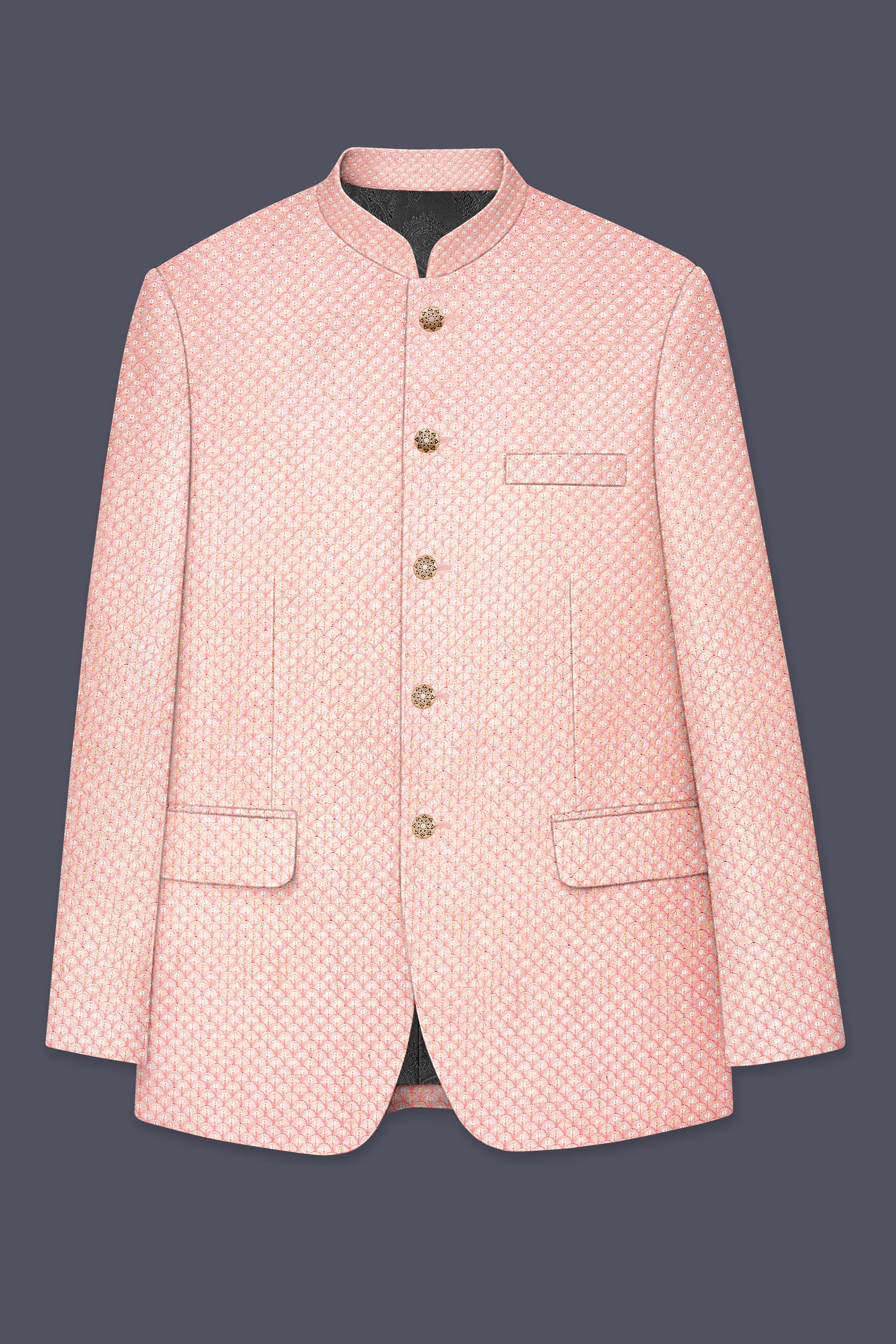 Pastel Pink Cotton Thread Heavy Embroidered Bandhgala Designer Suit