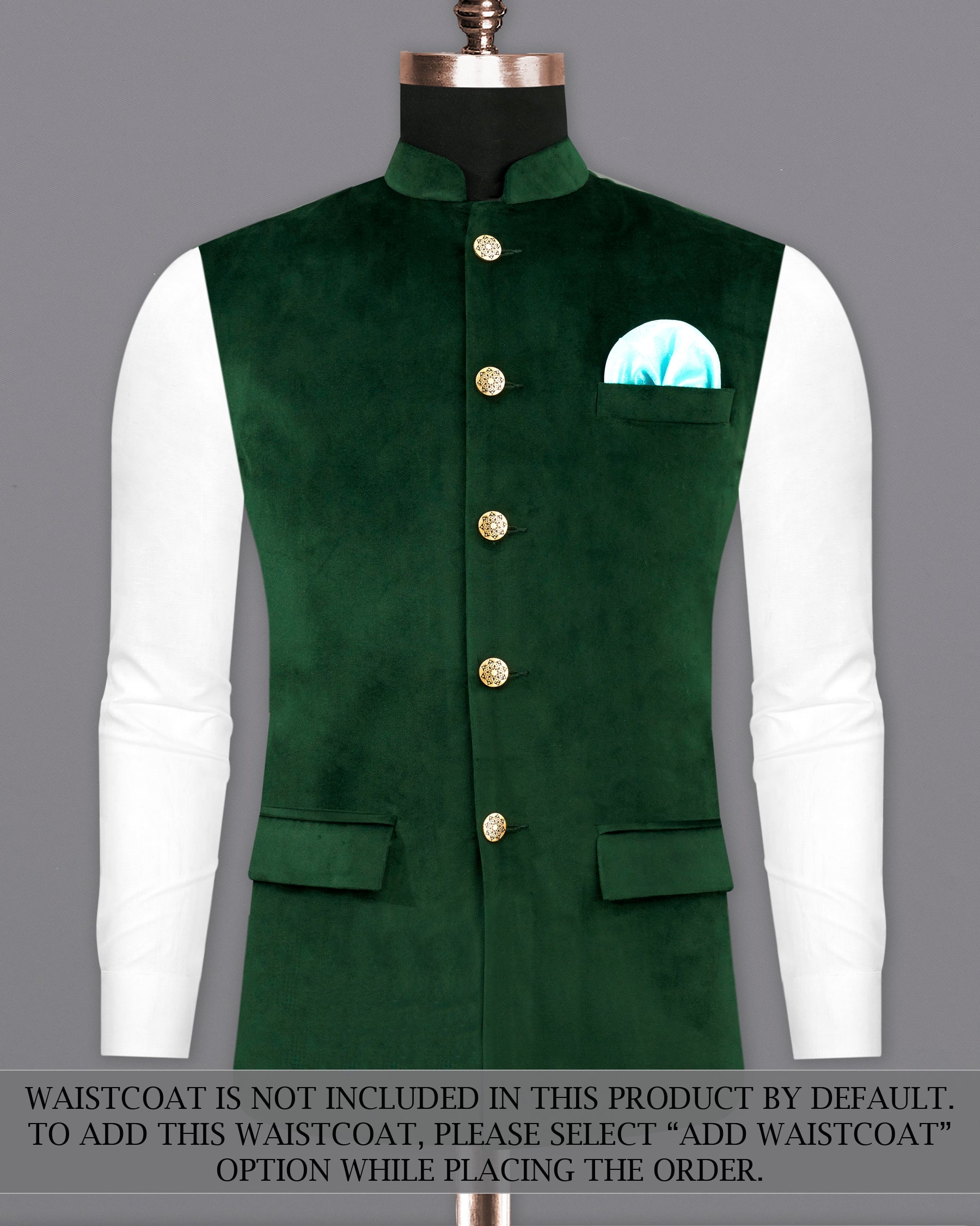 Phthalo Green Cross Placket Bandhgala Premium Velvet Designer Suit