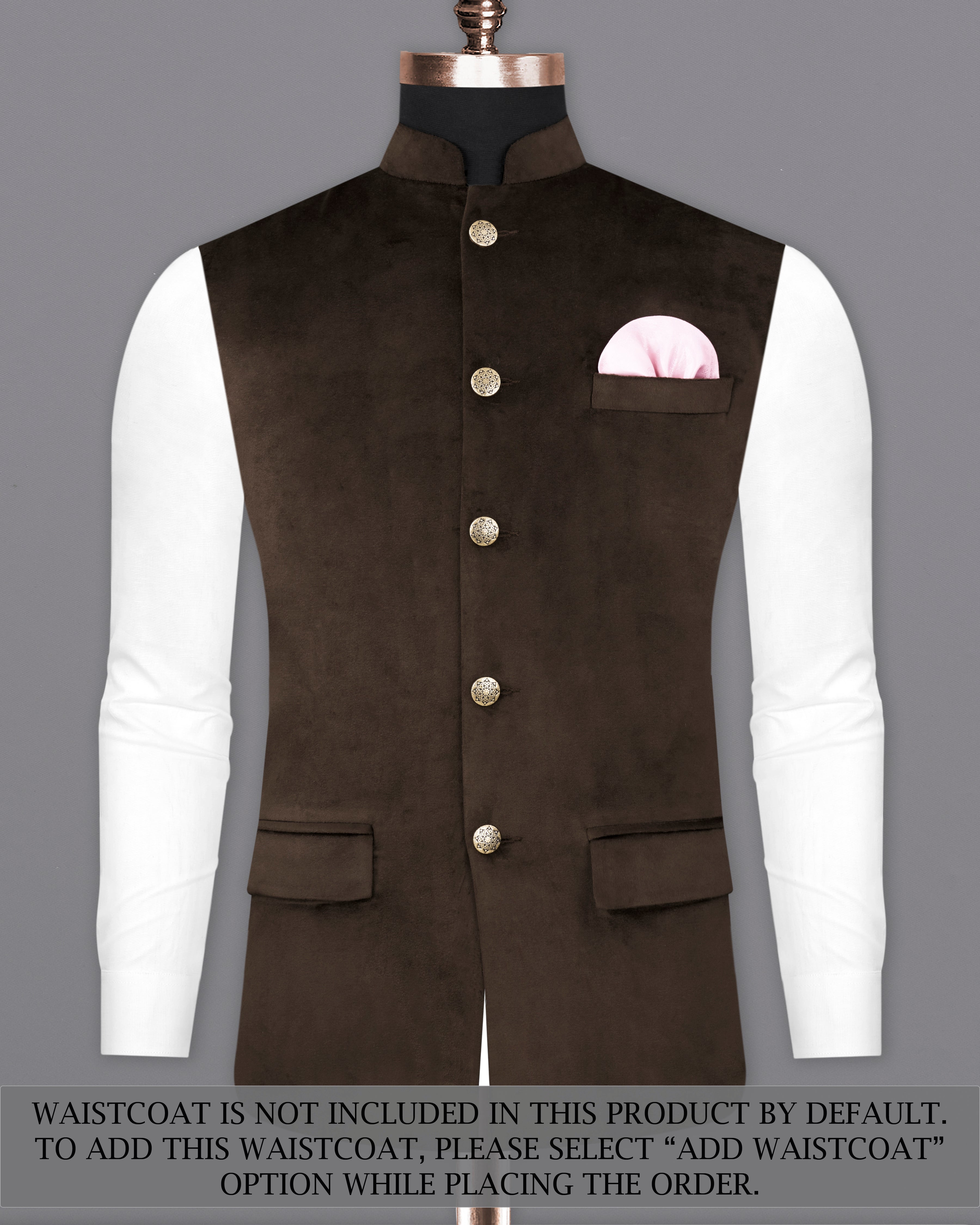 Bistre Brown Cross Placket Bandhgala Velvet Designer Suit