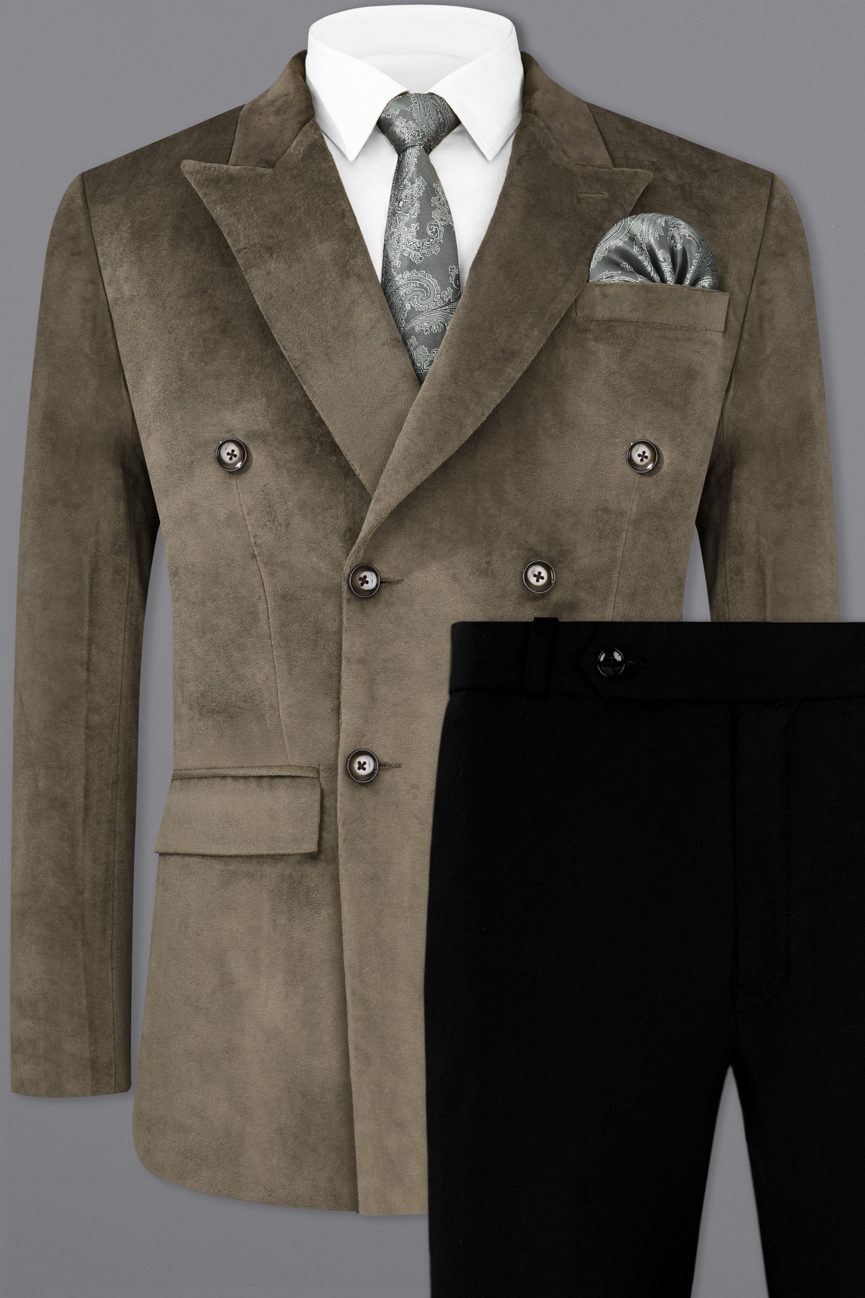 Hemlock Brown Velvet Double-Breasted Designer Suit