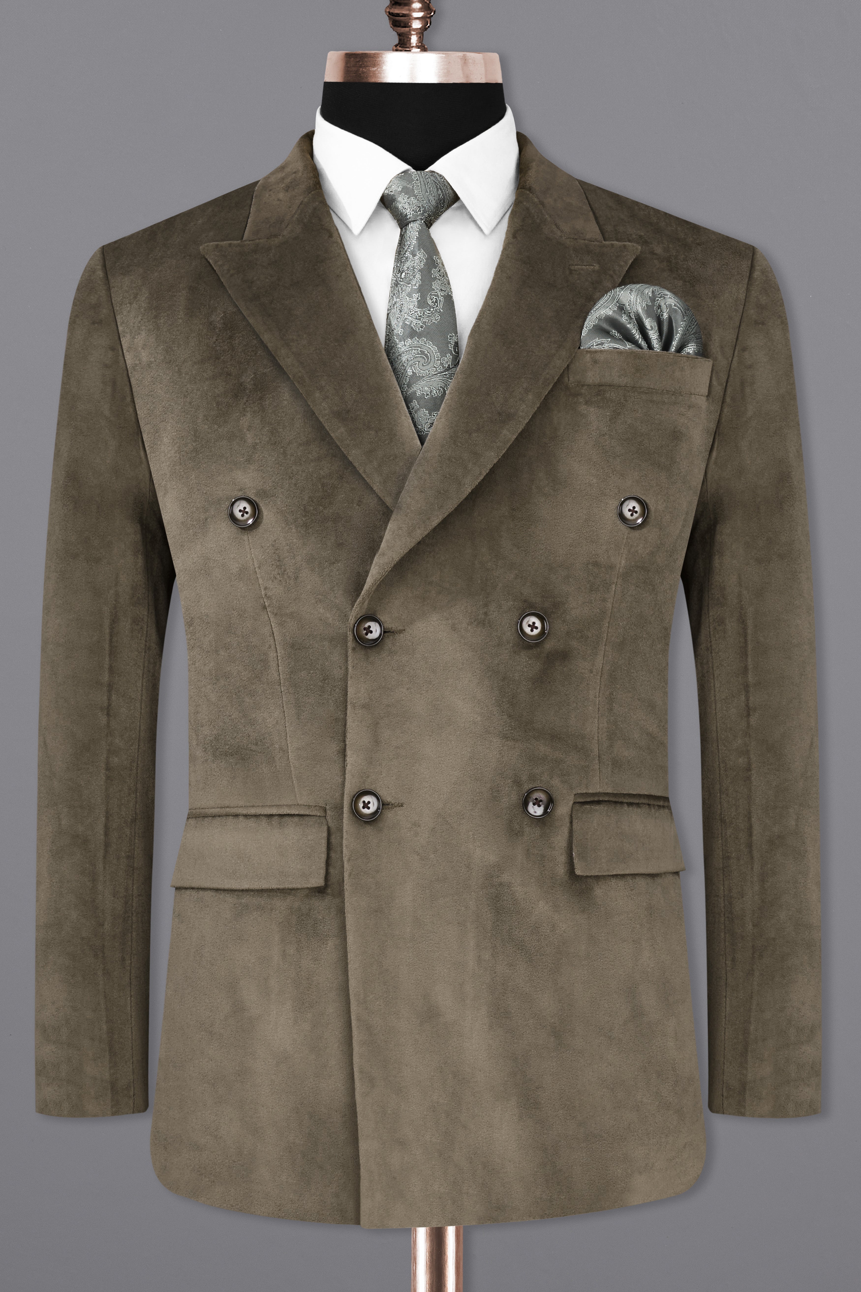 Hemlock Brown Velvet Double-Breasted Designer Suit