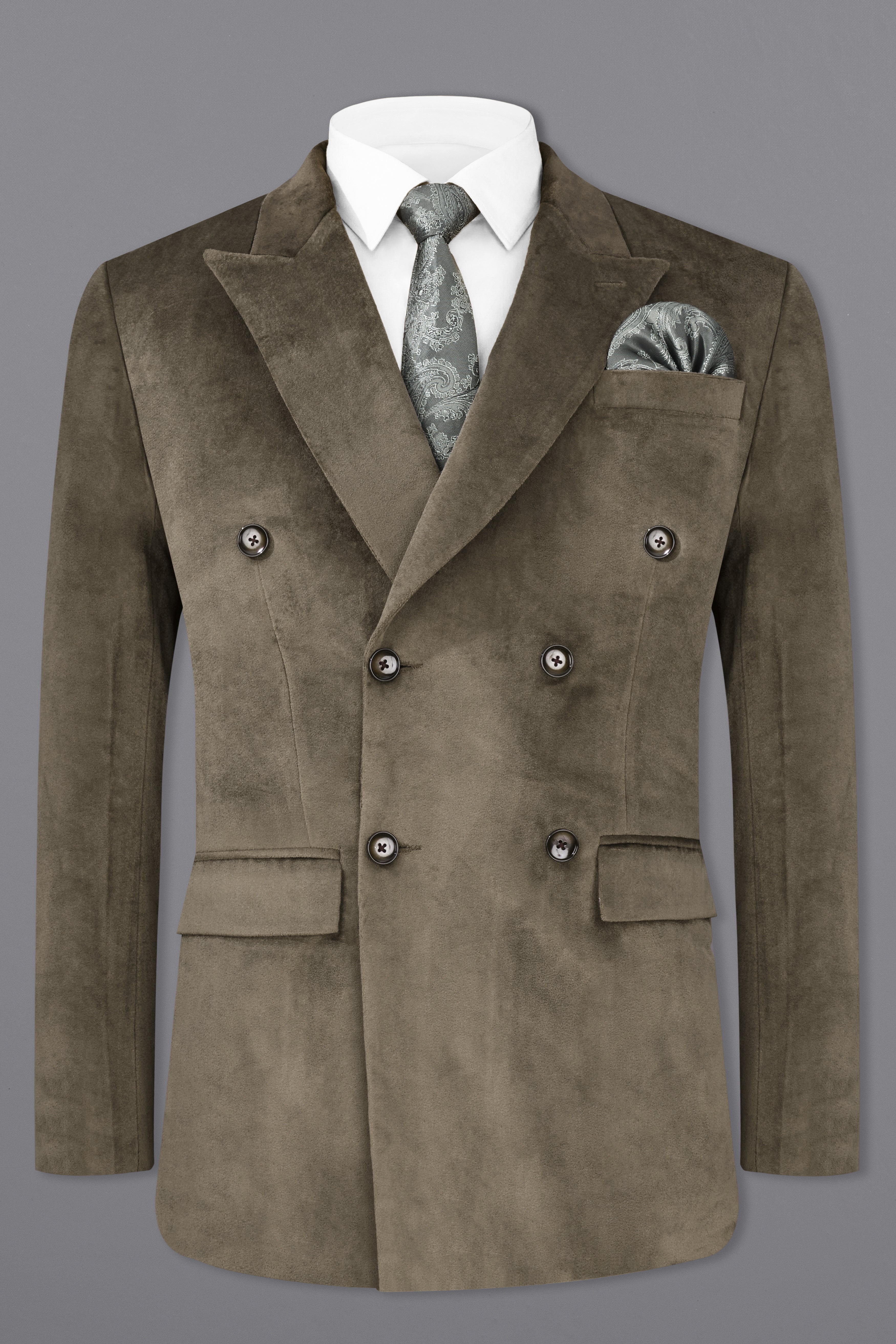 Hemlock Brown Velvet Double-Breasted Designer Suit