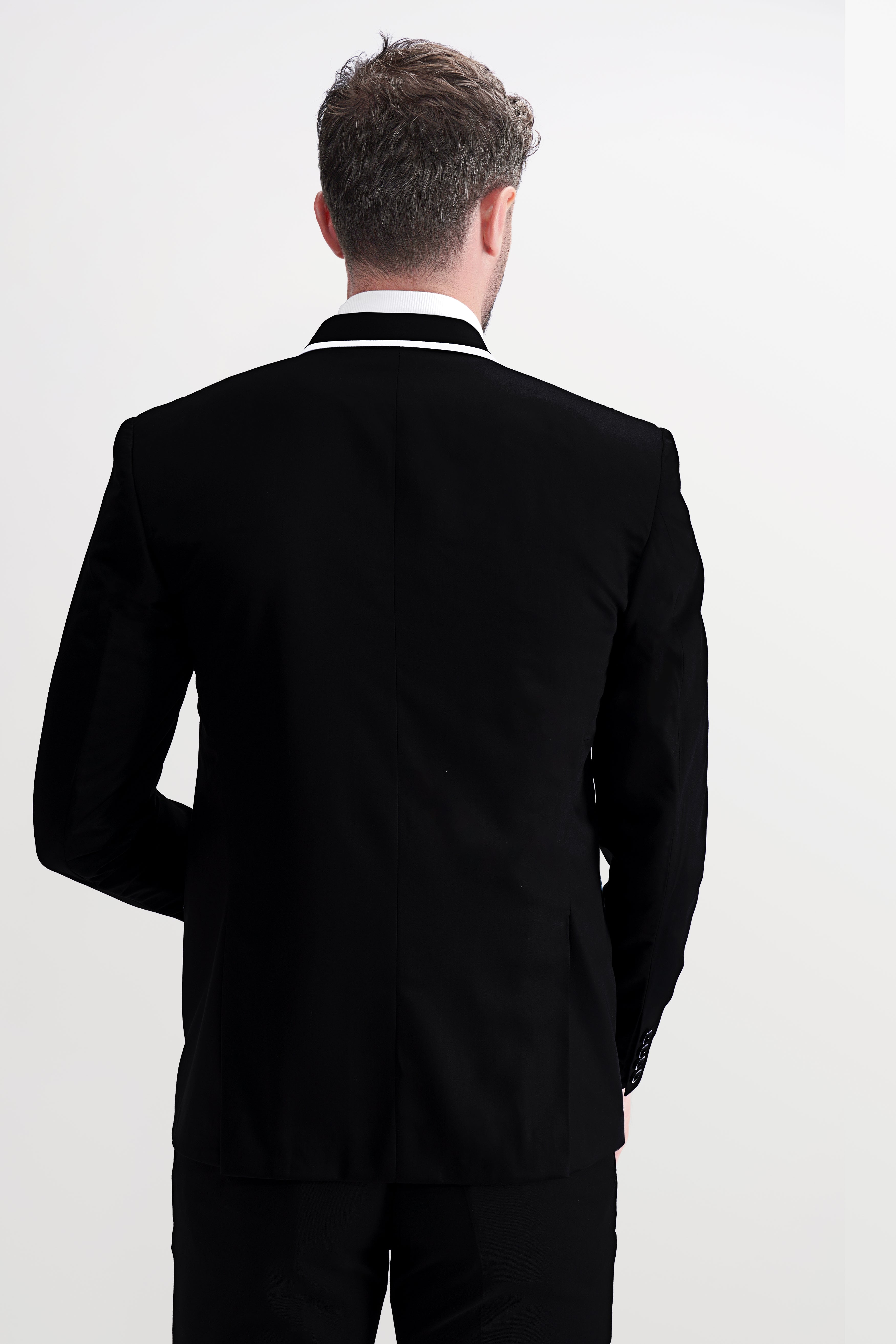 Jade Black Subtle Sheen with White Border Patterned Suit