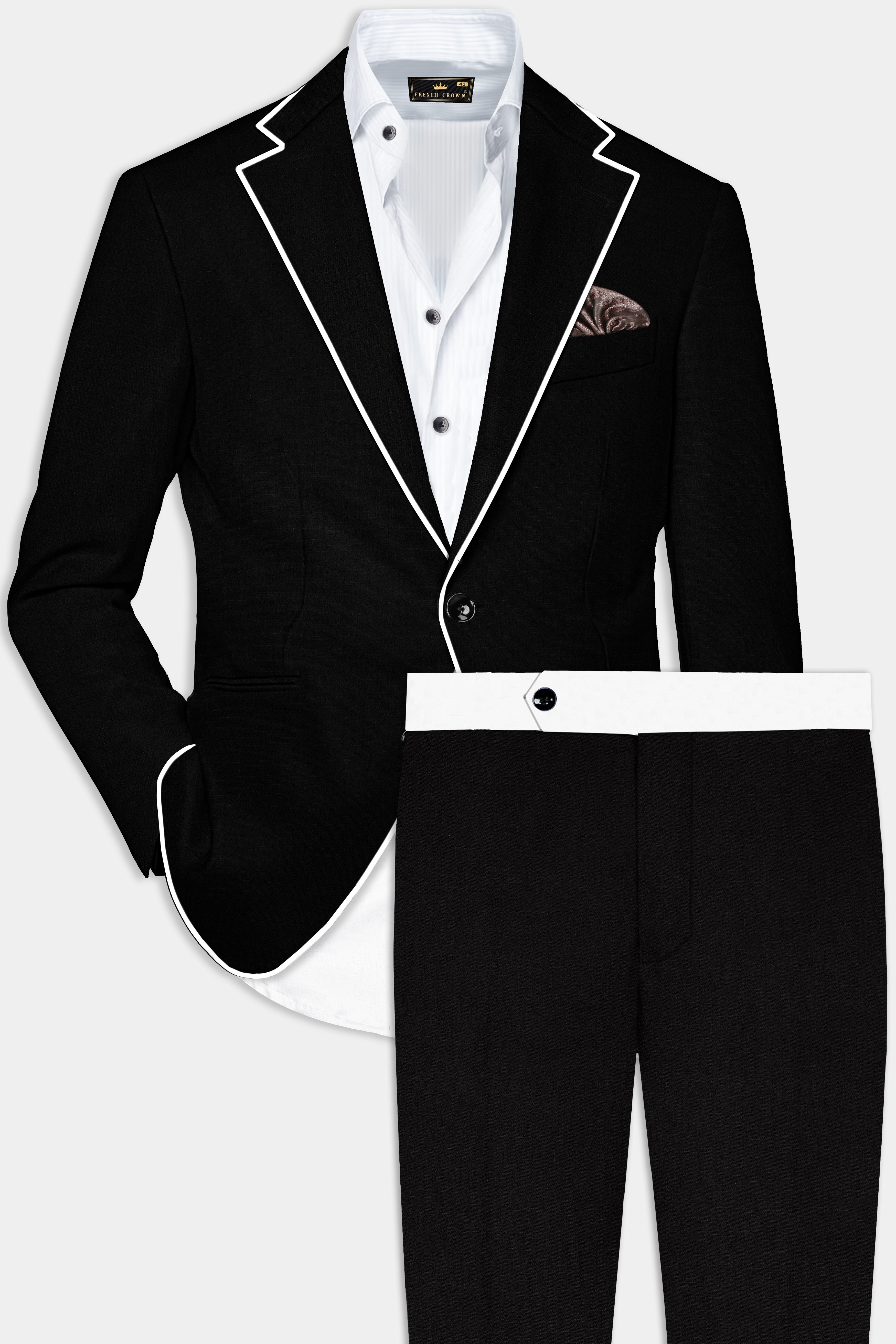 Jade Black Stretchable Subtle Sheen with White Border Patterned Suit