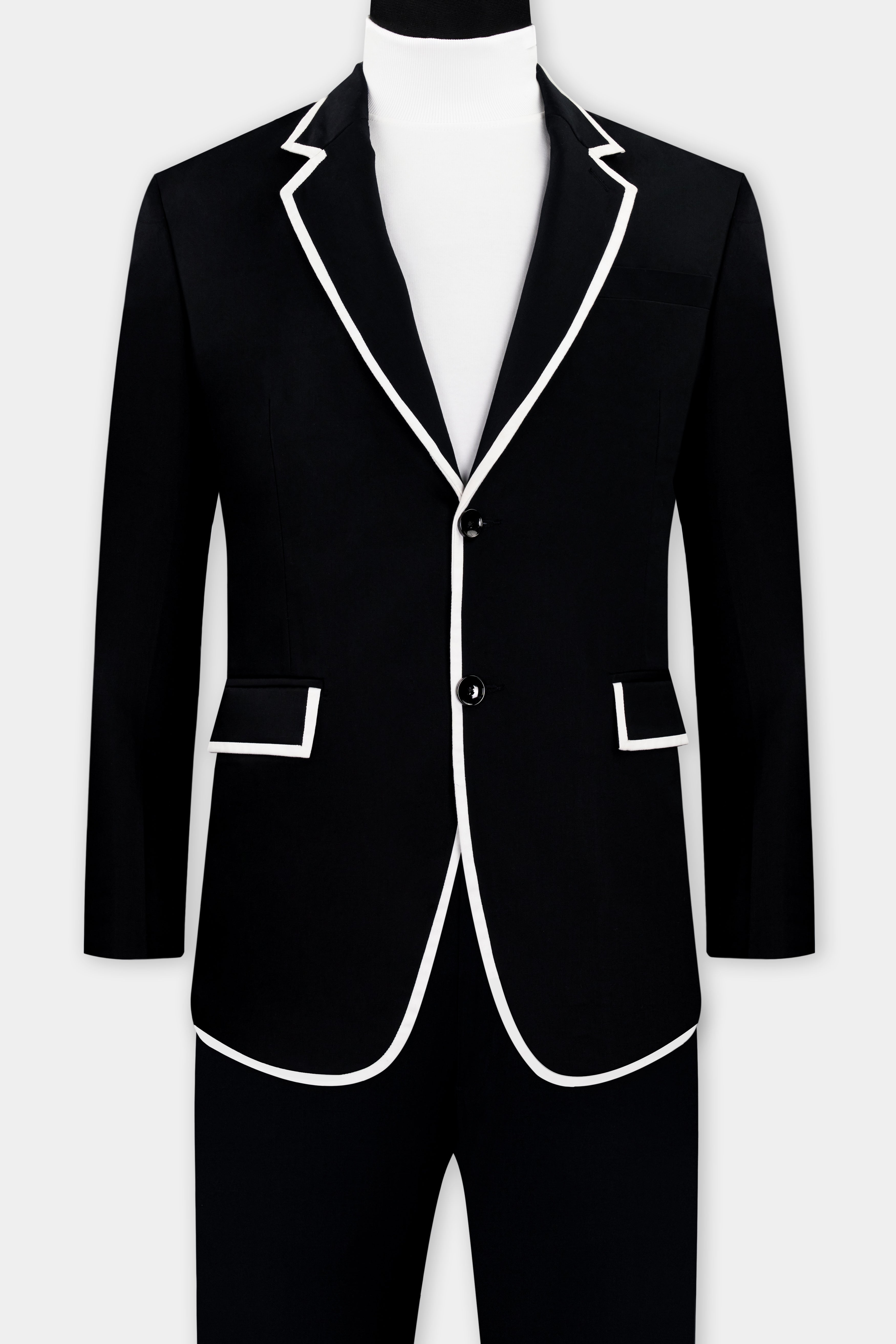 Jade Black Subtle Sheen with White Border Patterned Suit