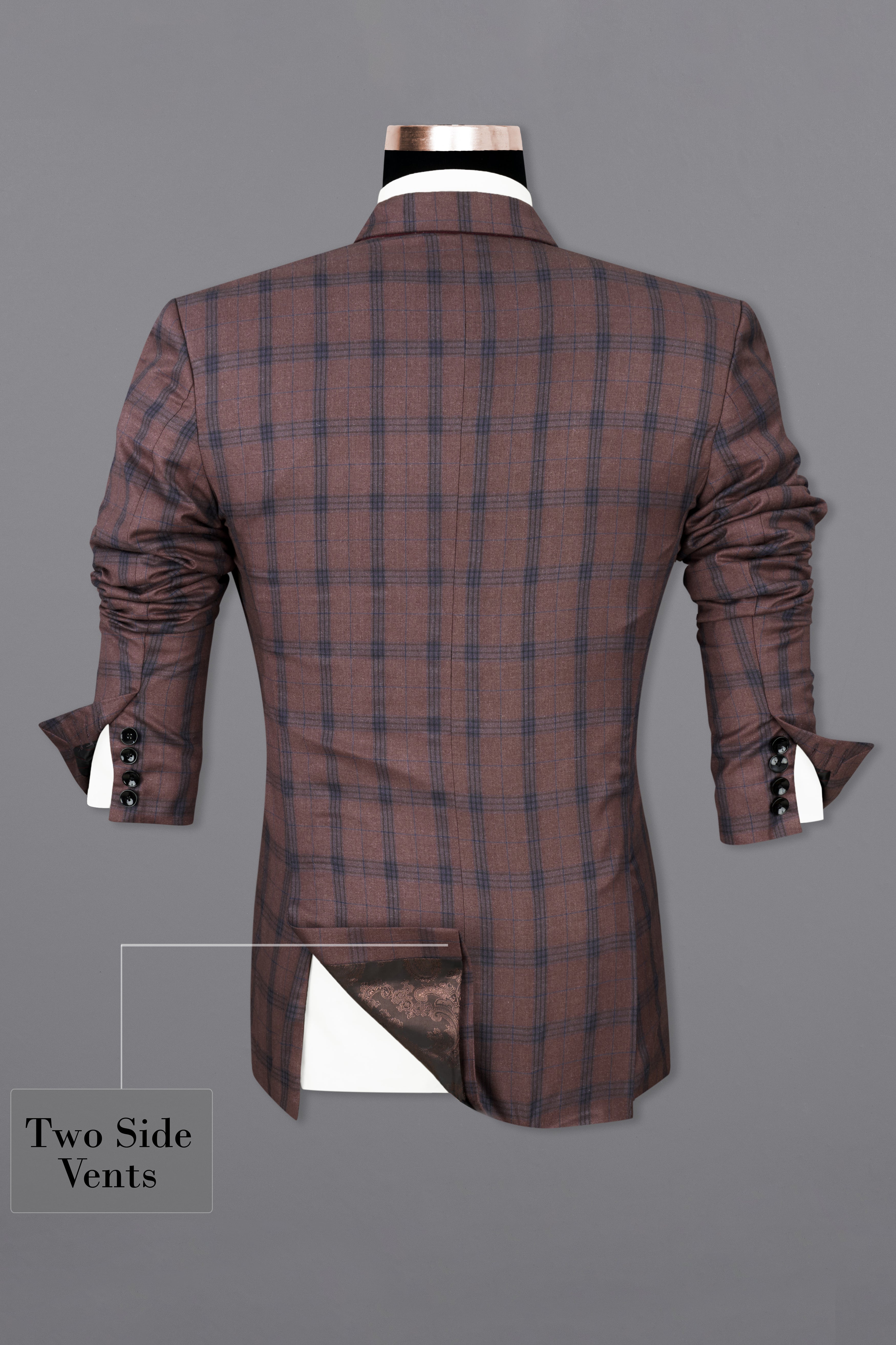 Taupe Brown Plaid Single Breasted Suit