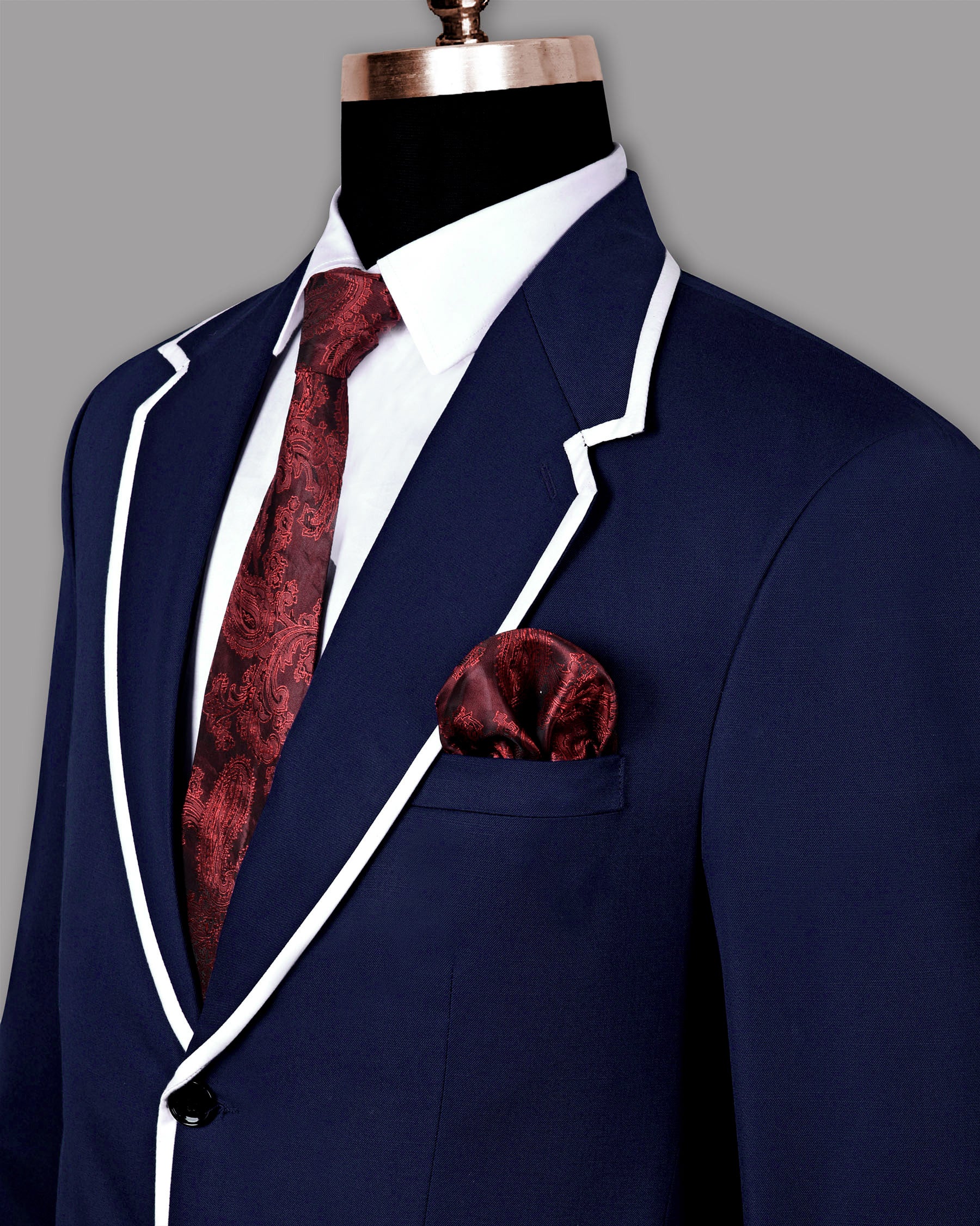 Space Blue Subtle Sheen with White Border Patterned Suit