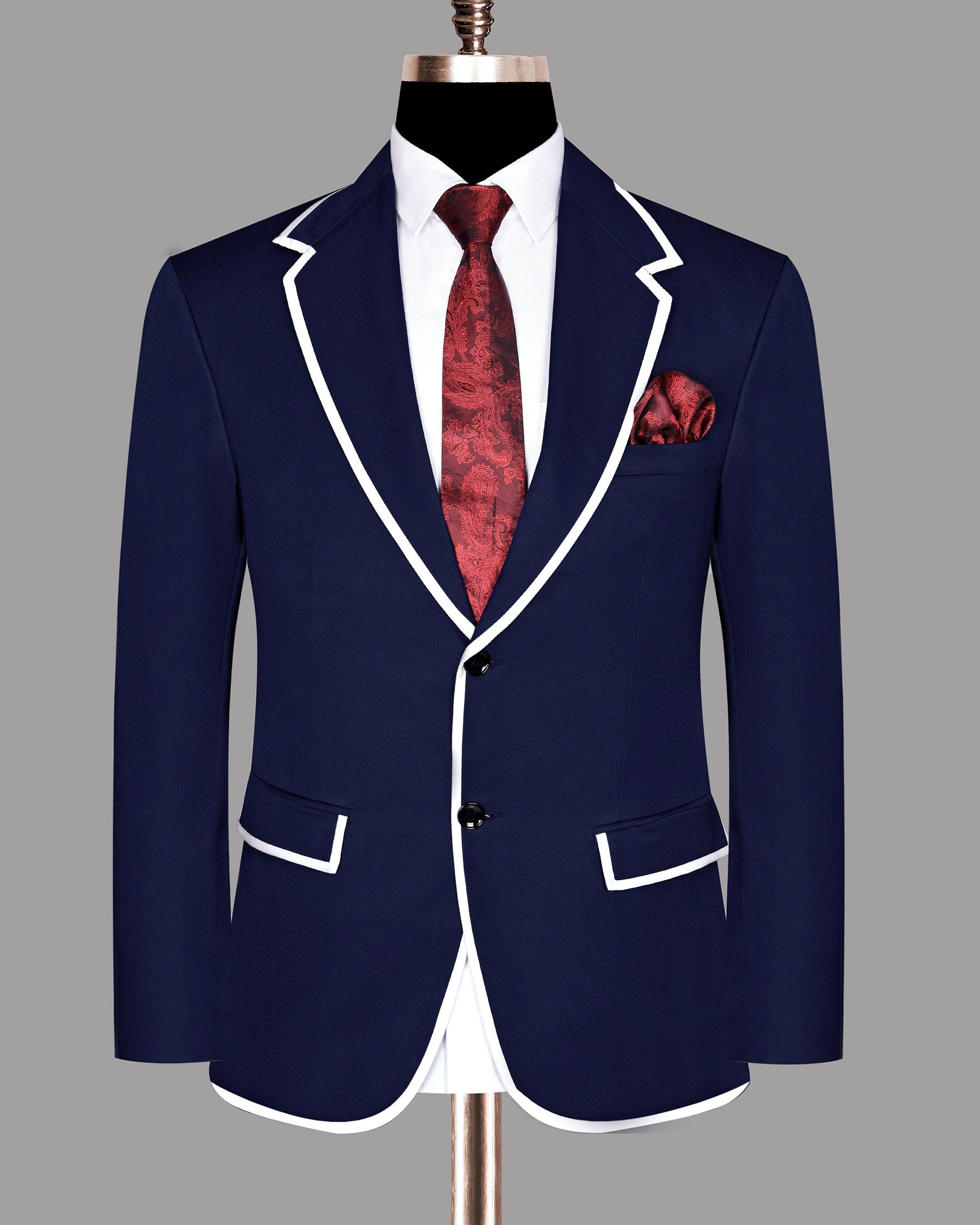 Space Blue Subtle Sheen with White Border Patterned Suit