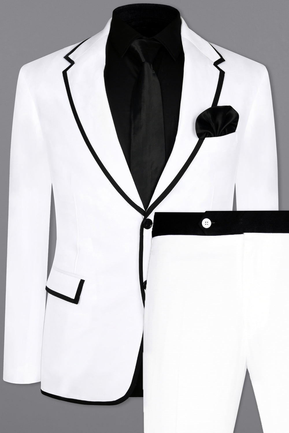 WHITE WITH BLACK BORDER PATTERNED PREMIUM COTTON SUIT