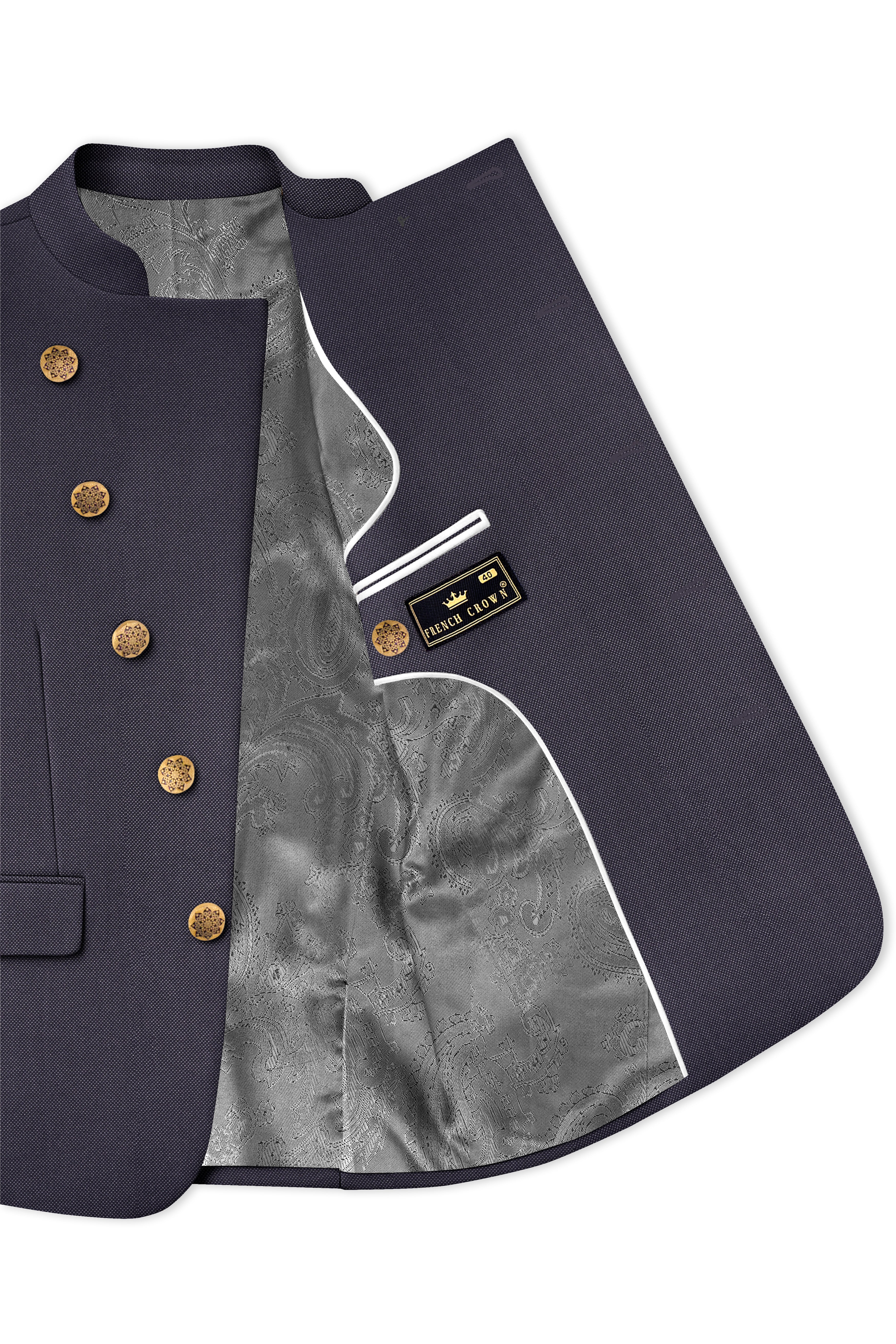 Fuscous Gray Cross Placket Bandhgala Suit