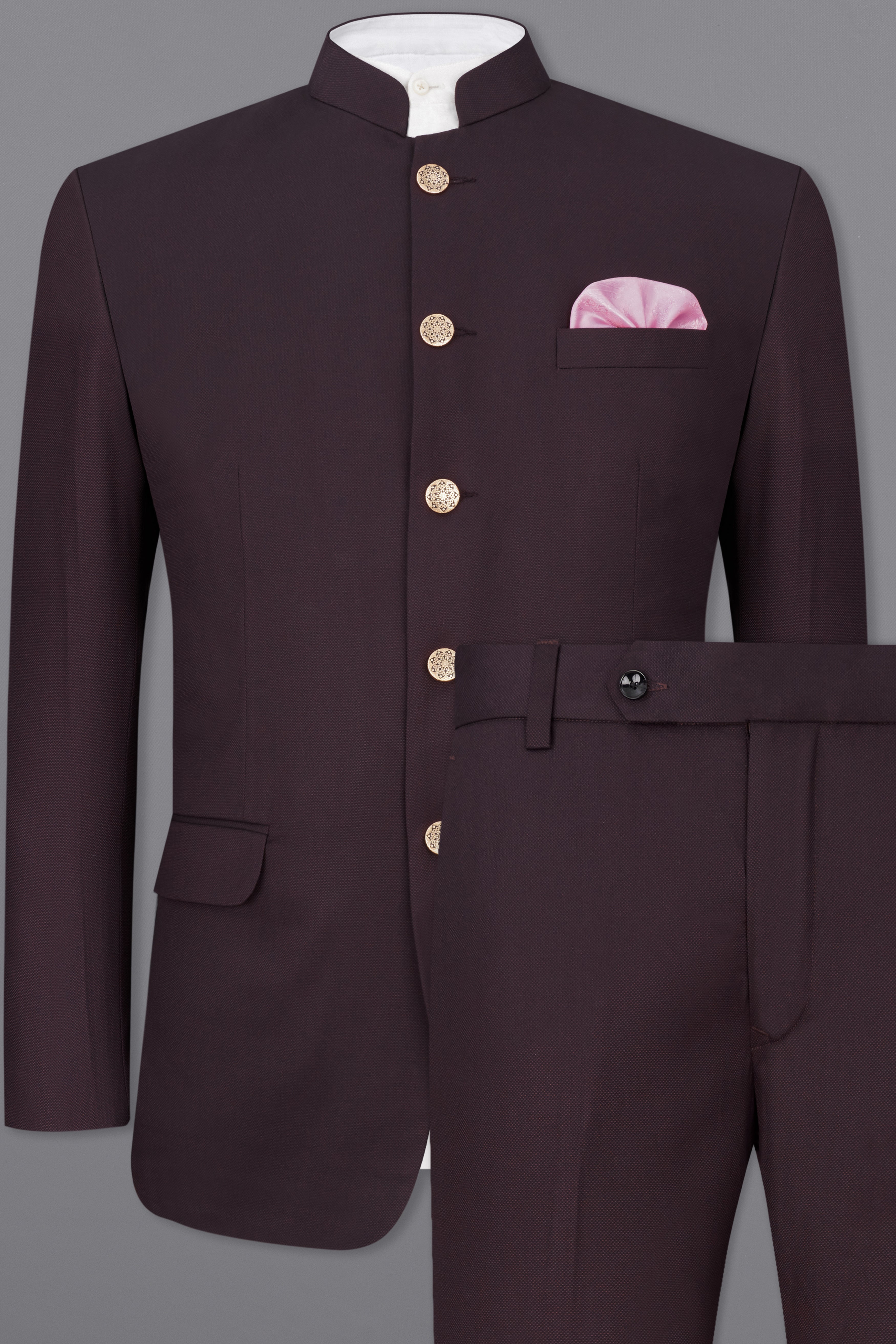 Aubergine Maroon Bandhgala Suit