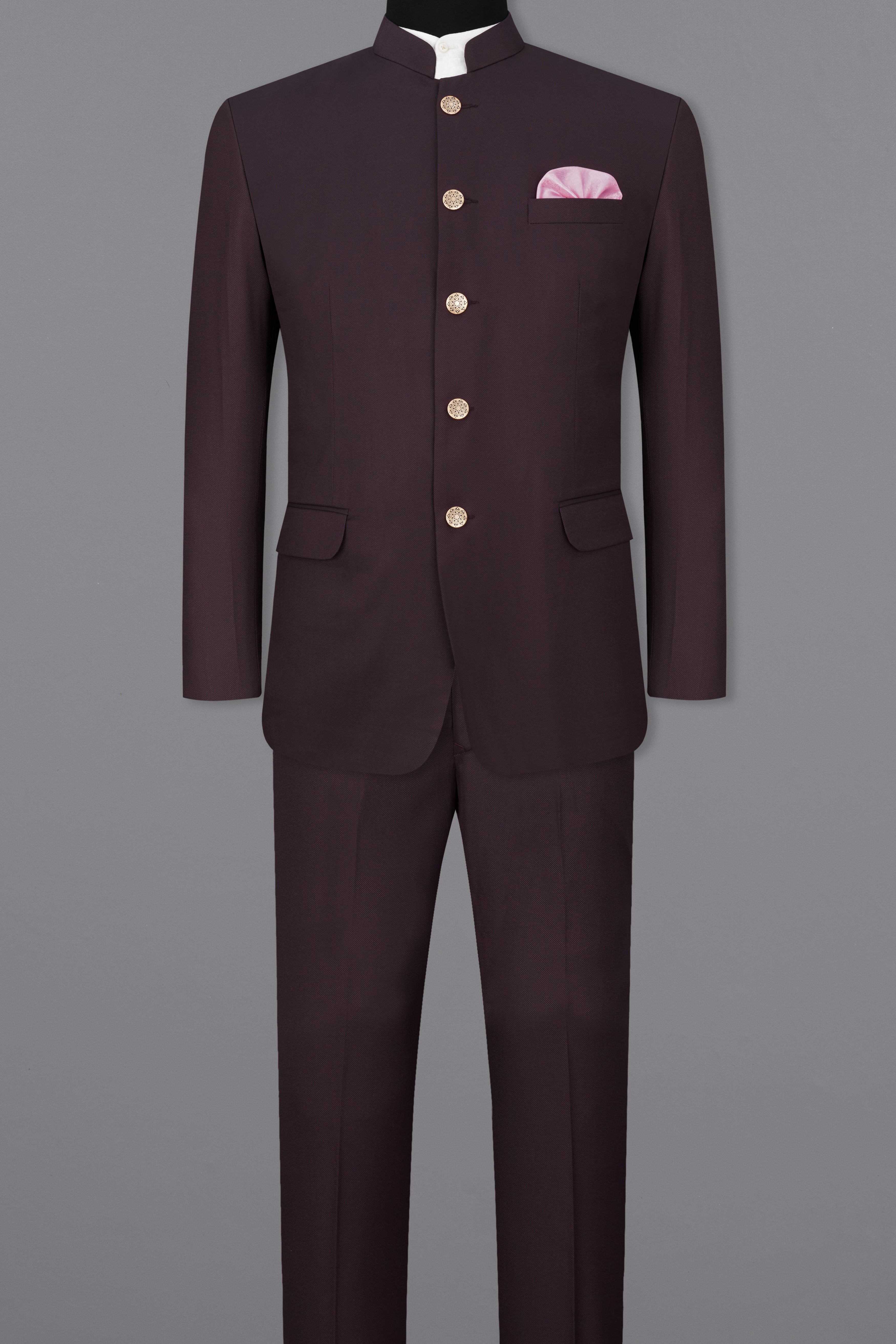 Aubergine Maroon Bandhgala Suit