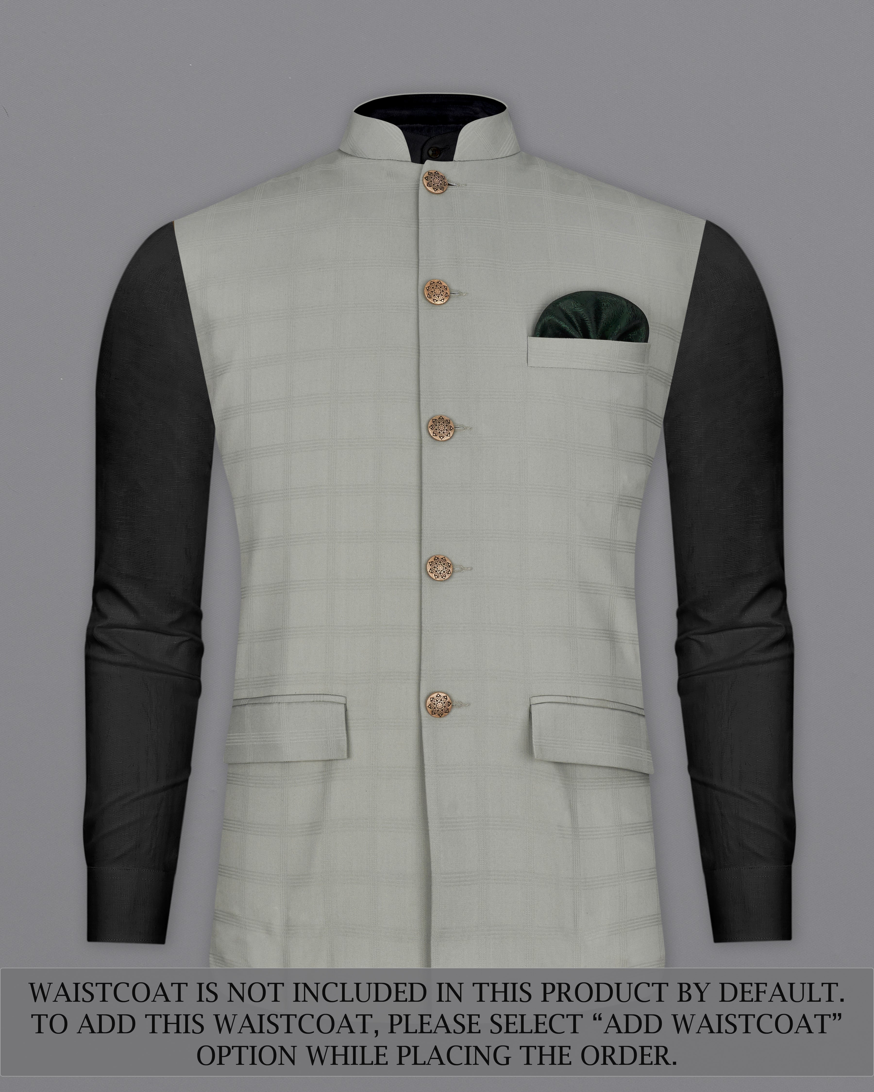 Dawn Gray Plaid Cross Placket Bandhgala Suit