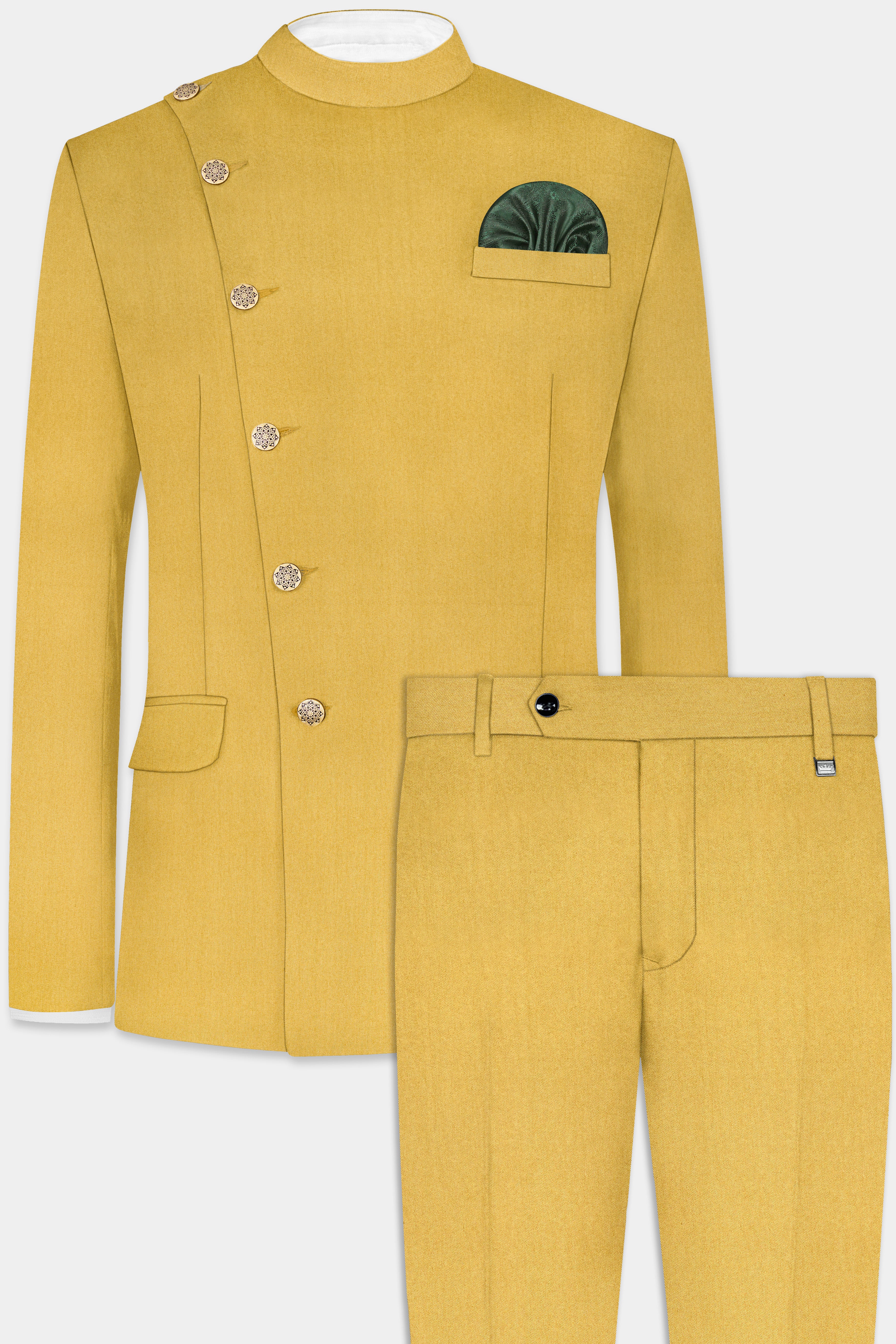 Sycamore Yellow Premium Cotton Cross Placket Bandhgala Suit