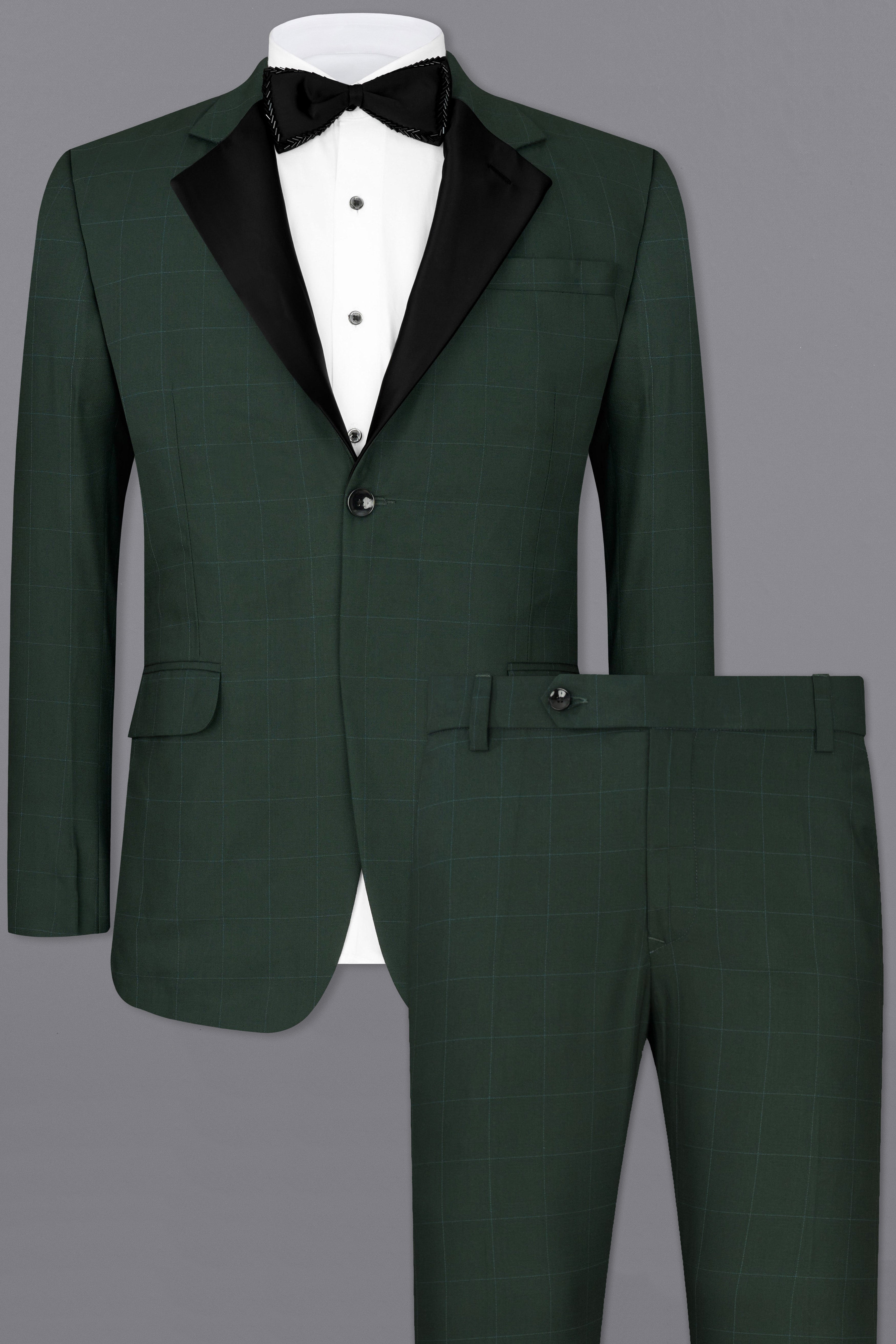 Gunmetal Green Subtle Windowpane Tuxedo Suit