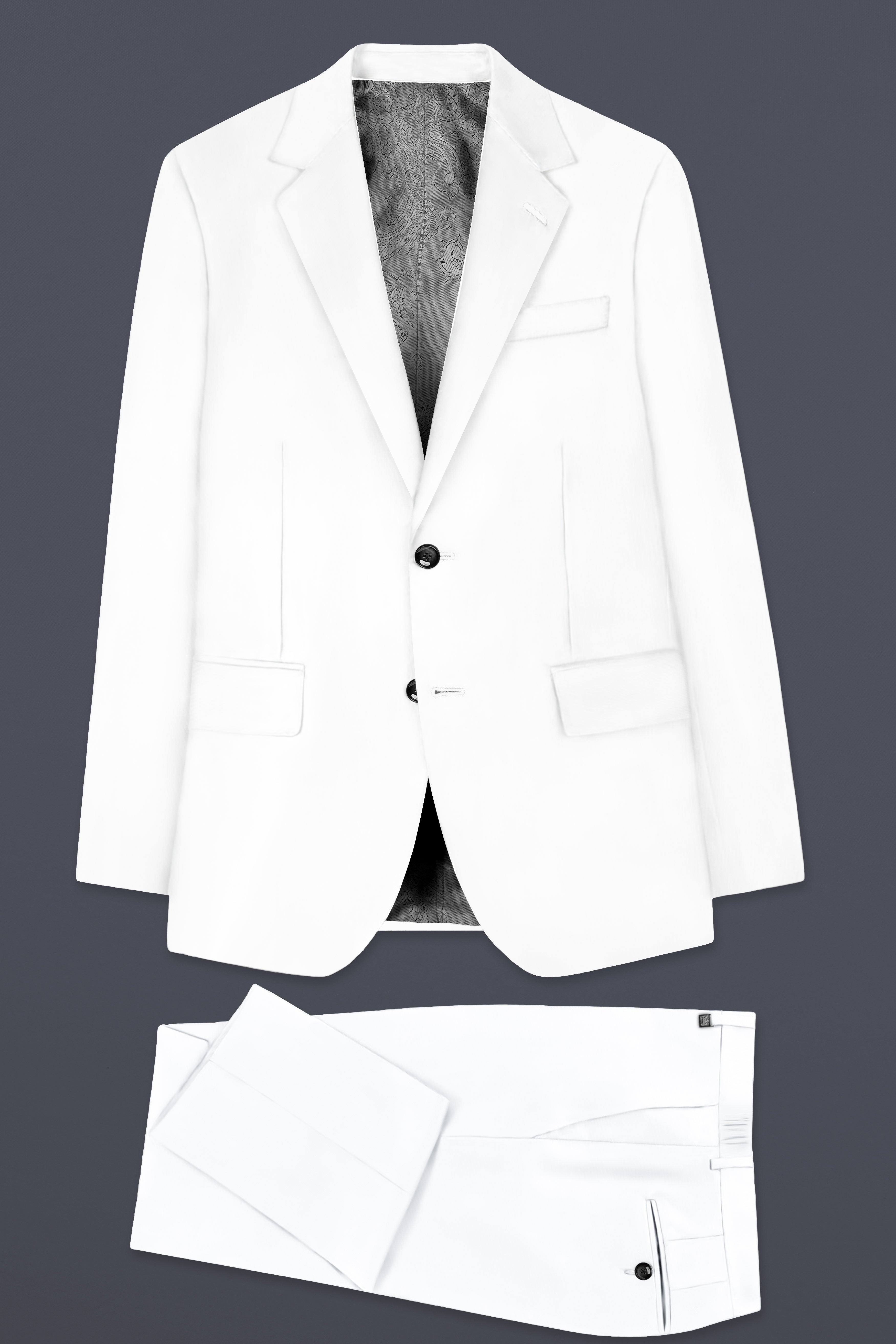 Bright White Textured Premium Linen Single-Breasted-Suits