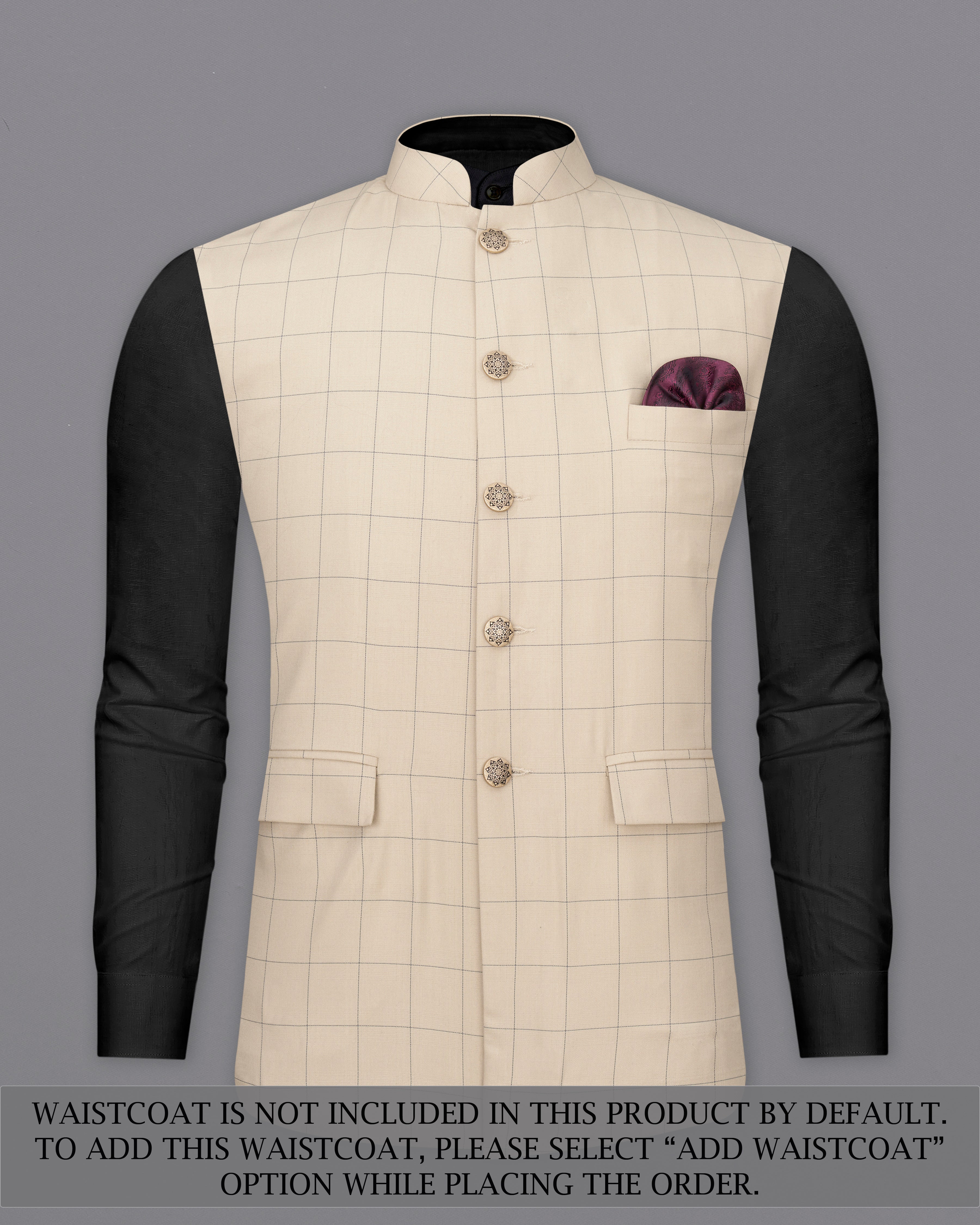 Hampton Cream Windowpane Bandhgala Designer Suit