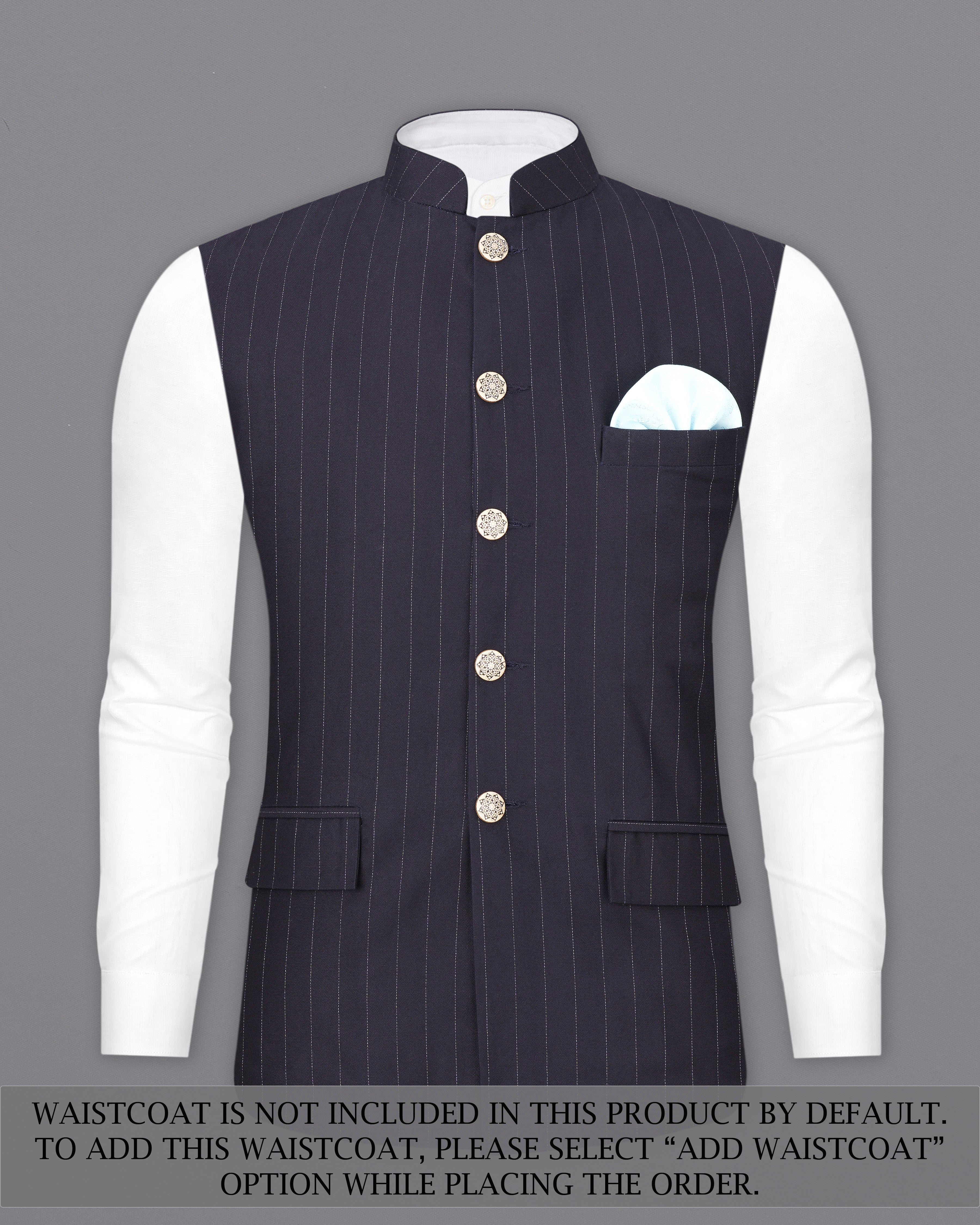 Thunder Black Striped Premium Cotton Bandhgala Suit