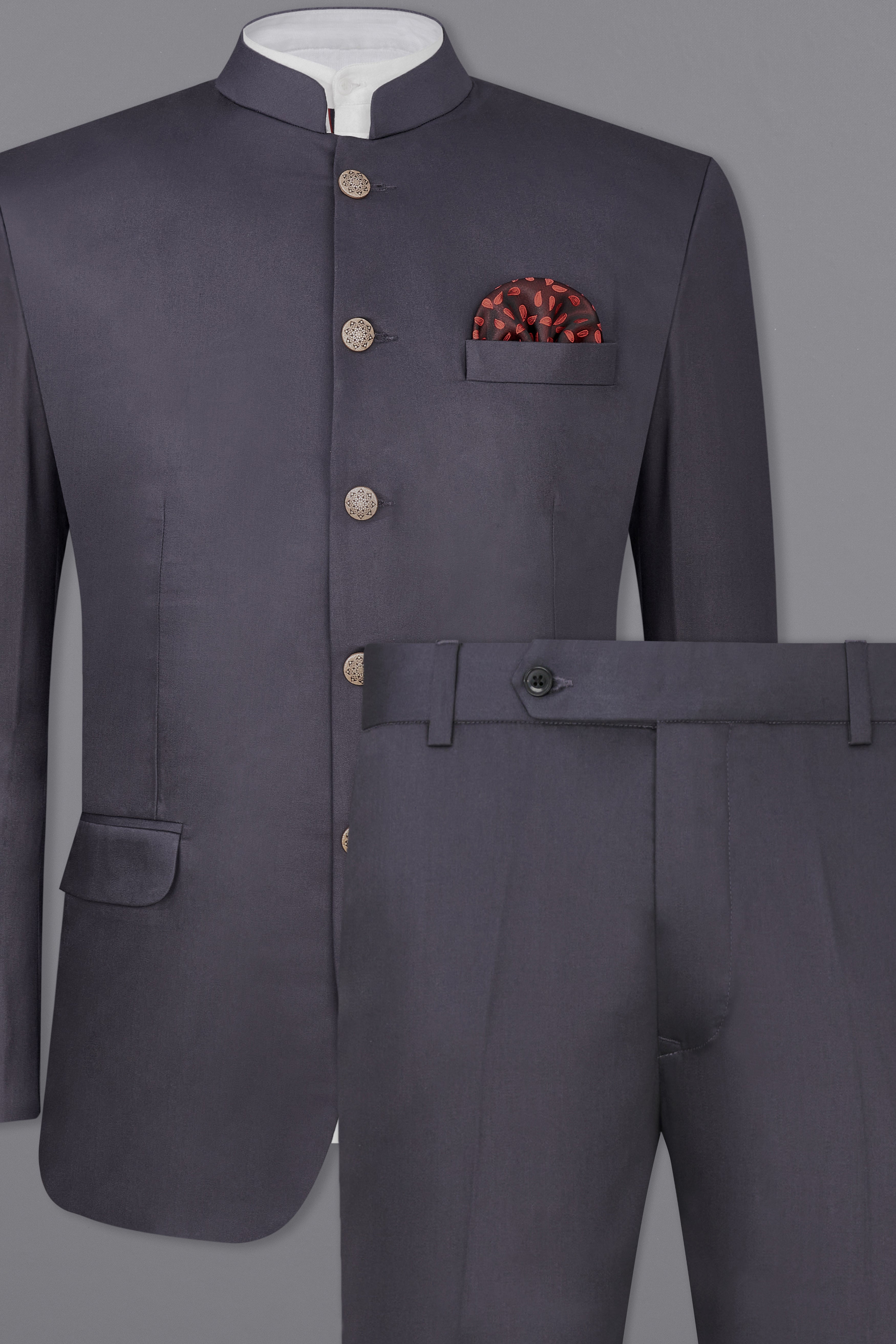 Porpoise Gray Subtle Sheen Bandhgala Suit