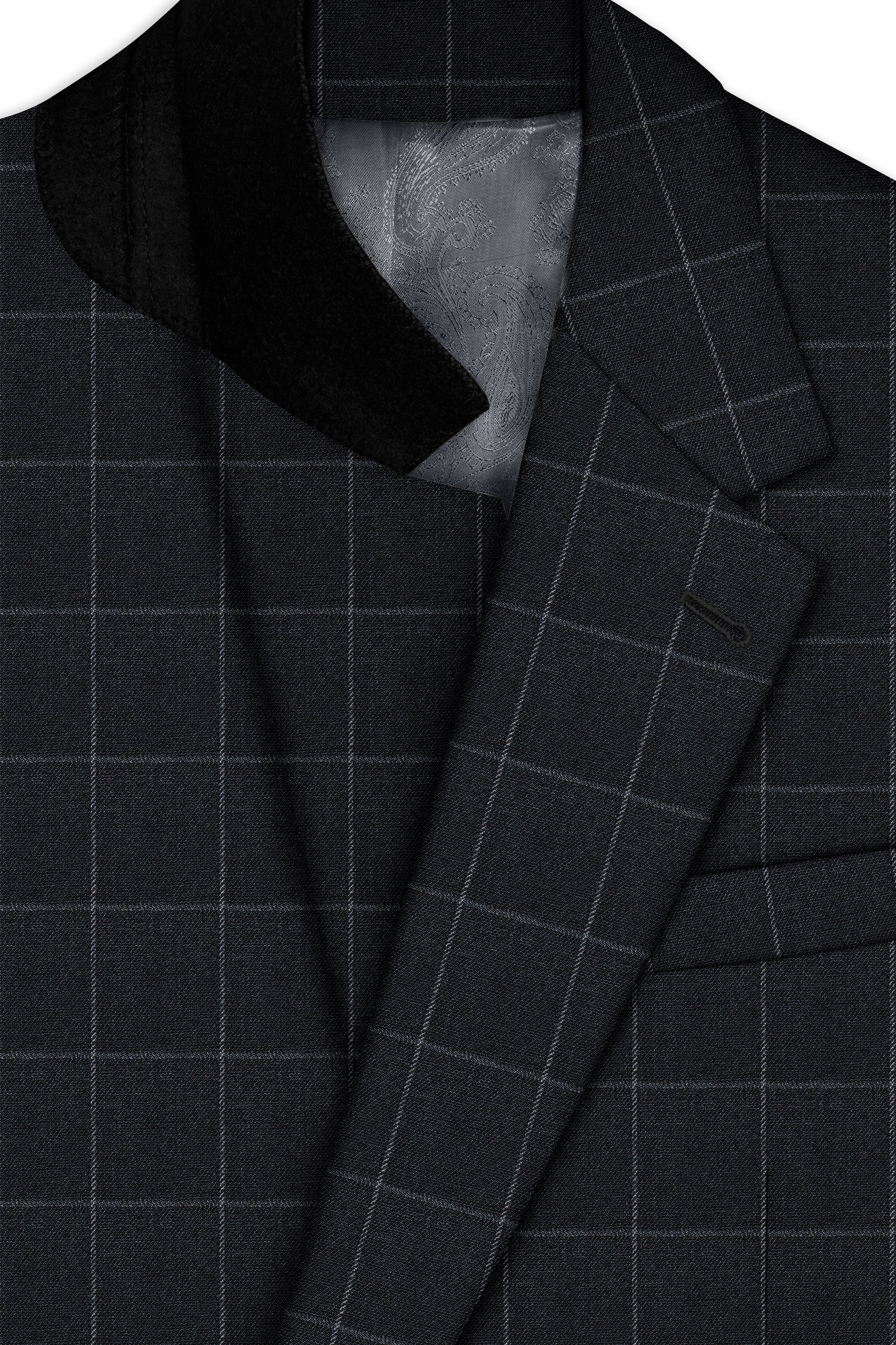 Charcoal Gray Windowpane Single Breasted Suit