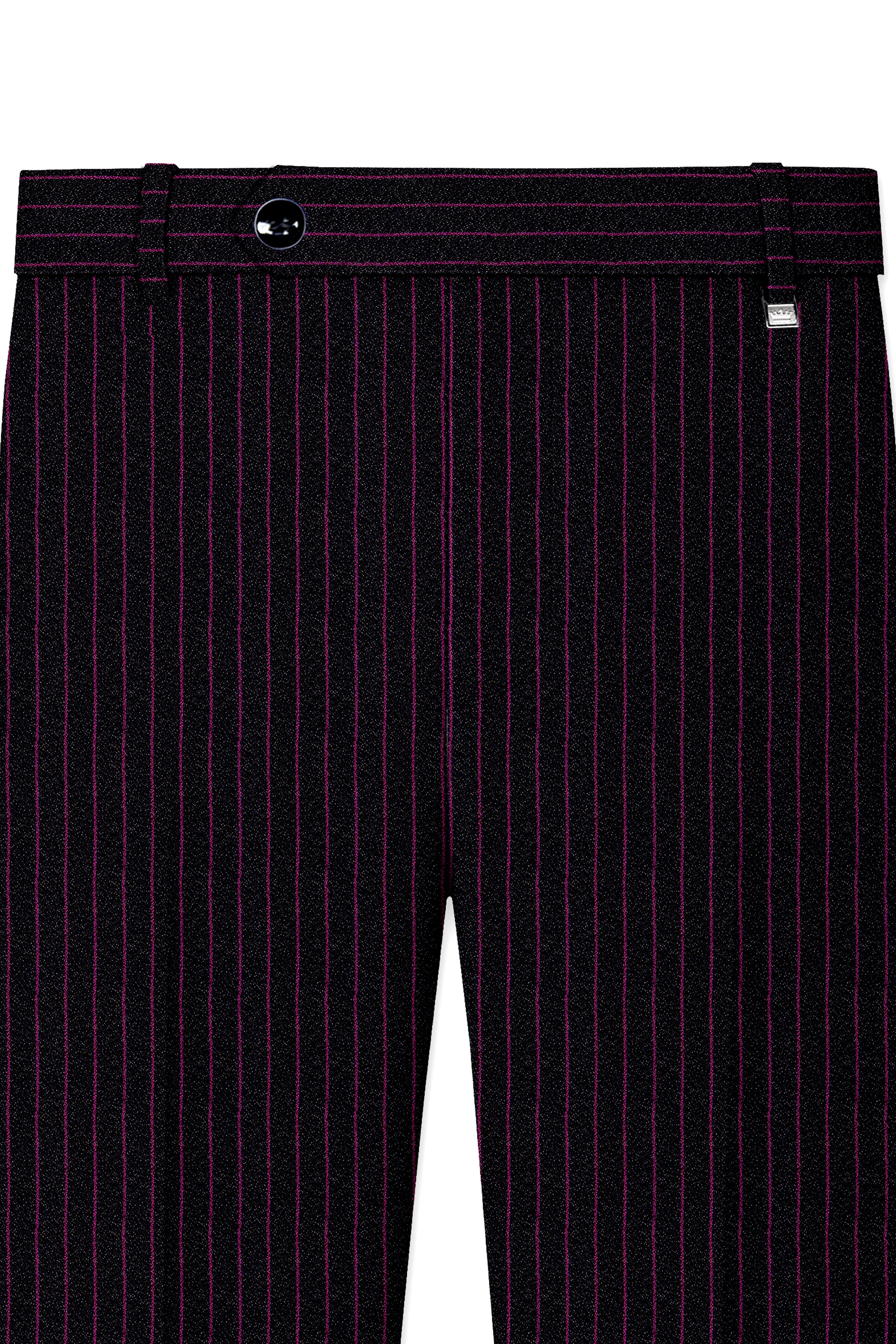 Zeus Black with Dark Mauve Pink Striped Cross-Placket Bandhgala Suit