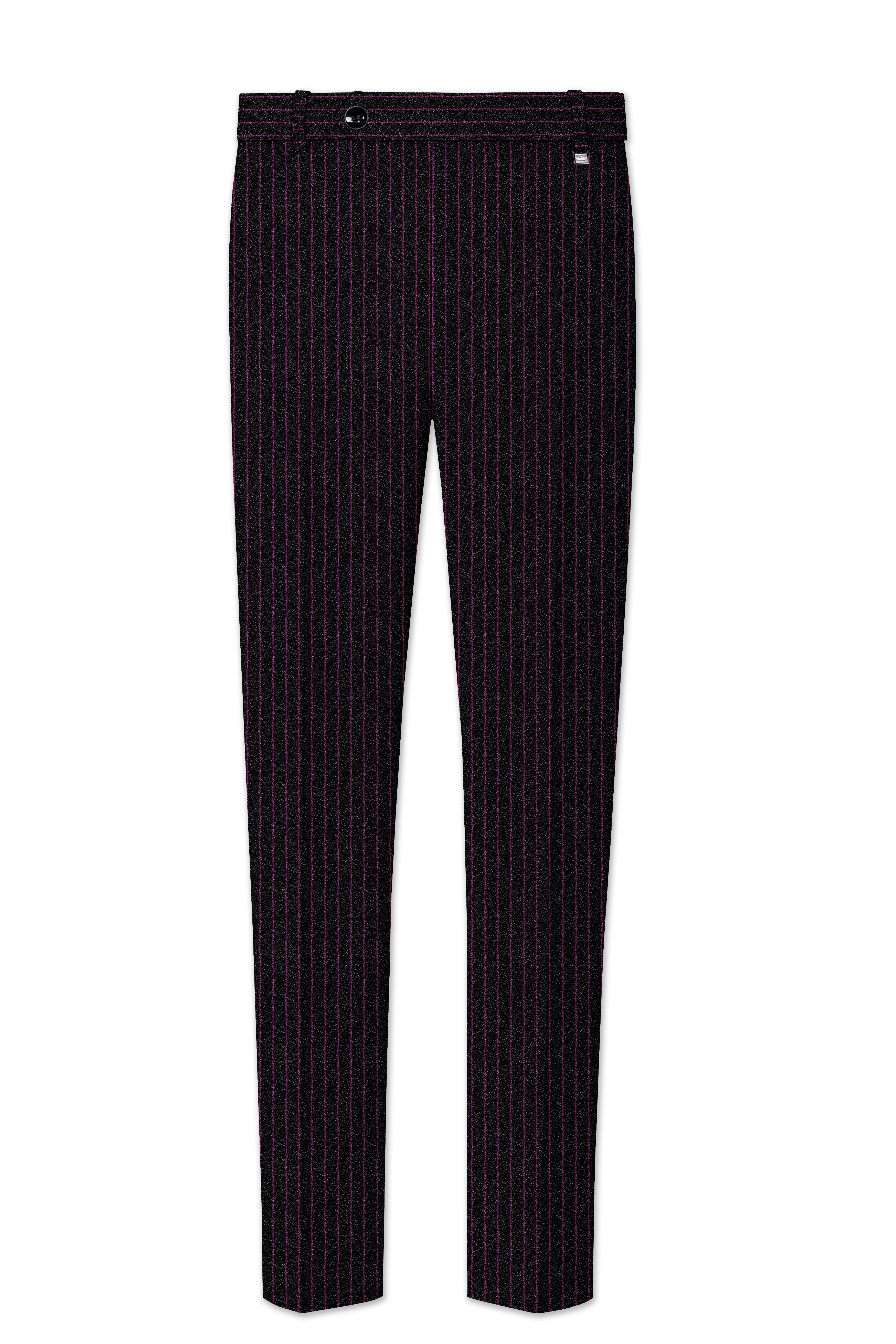 Zeus Black with Dark Mauve Pink Striped Cross-Placket Bandhgala Suit