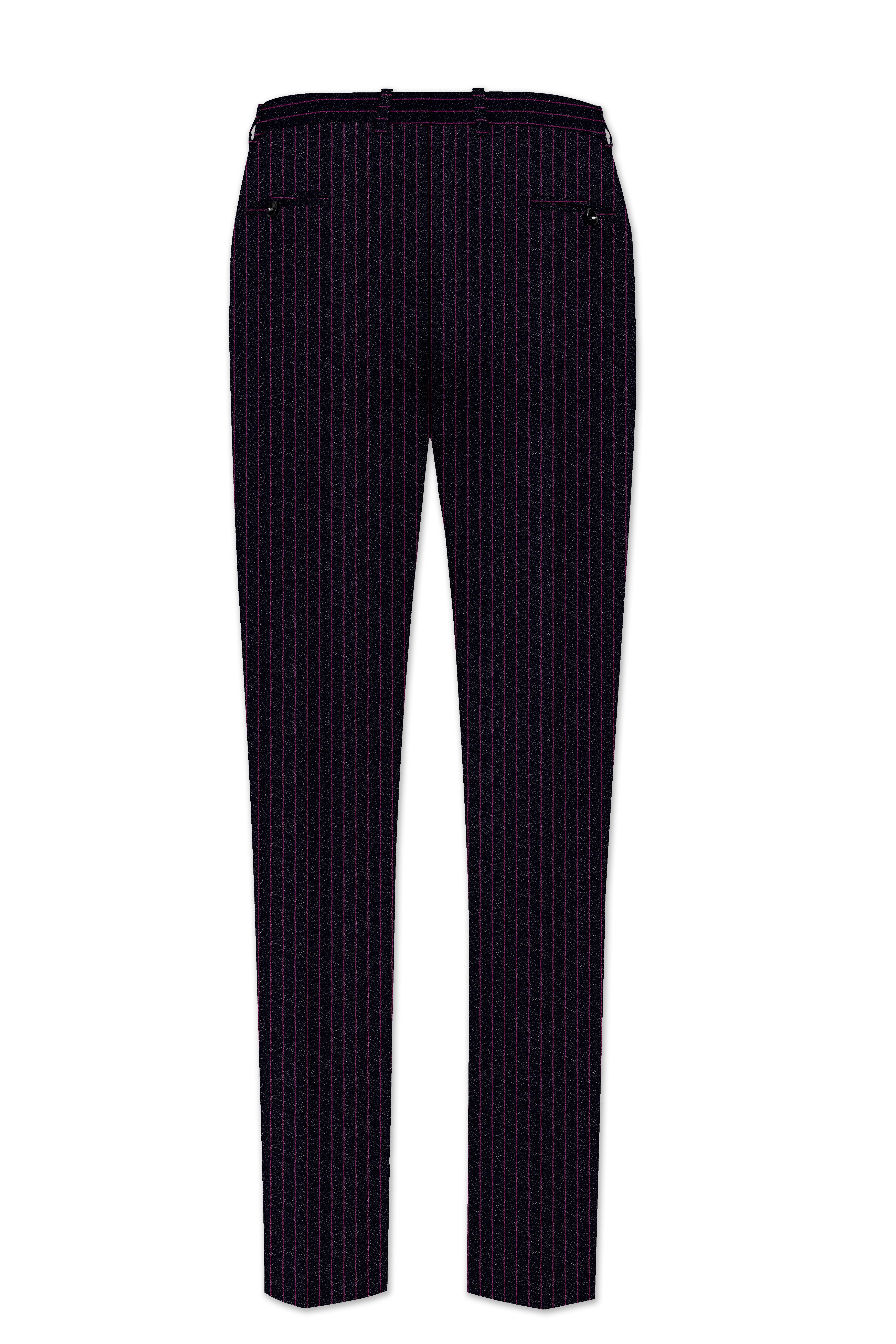 Zeus Black with Dark Mauve Pink Striped Cross-Placket Bandhgala Suit
