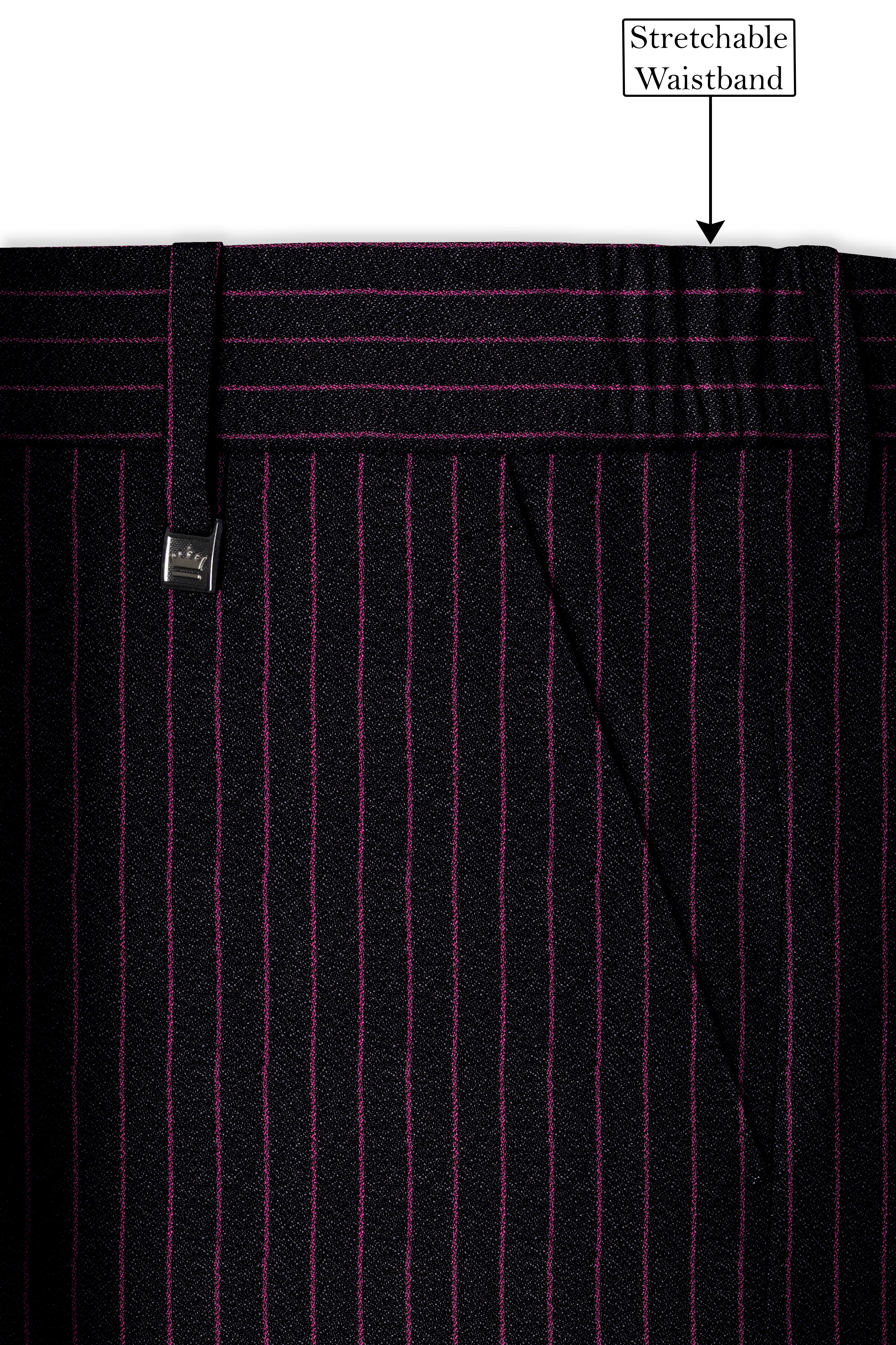 Zeus Black with Dark Mauve Pink Striped Cross-Placket Bandhgala Suit