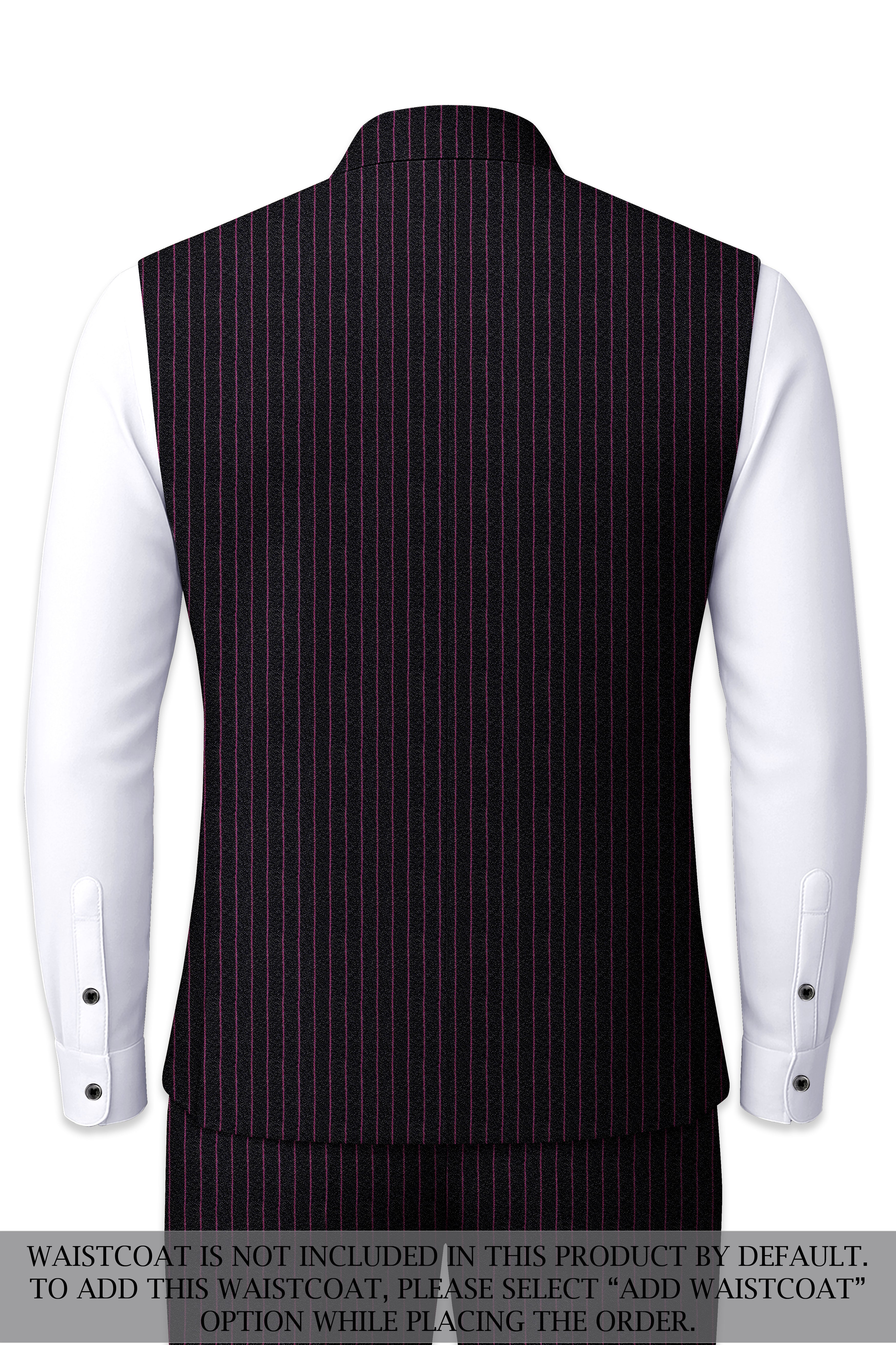 Zeus Black with Dark Mauve Pink Striped Cross-Placket Bandhgala Suit