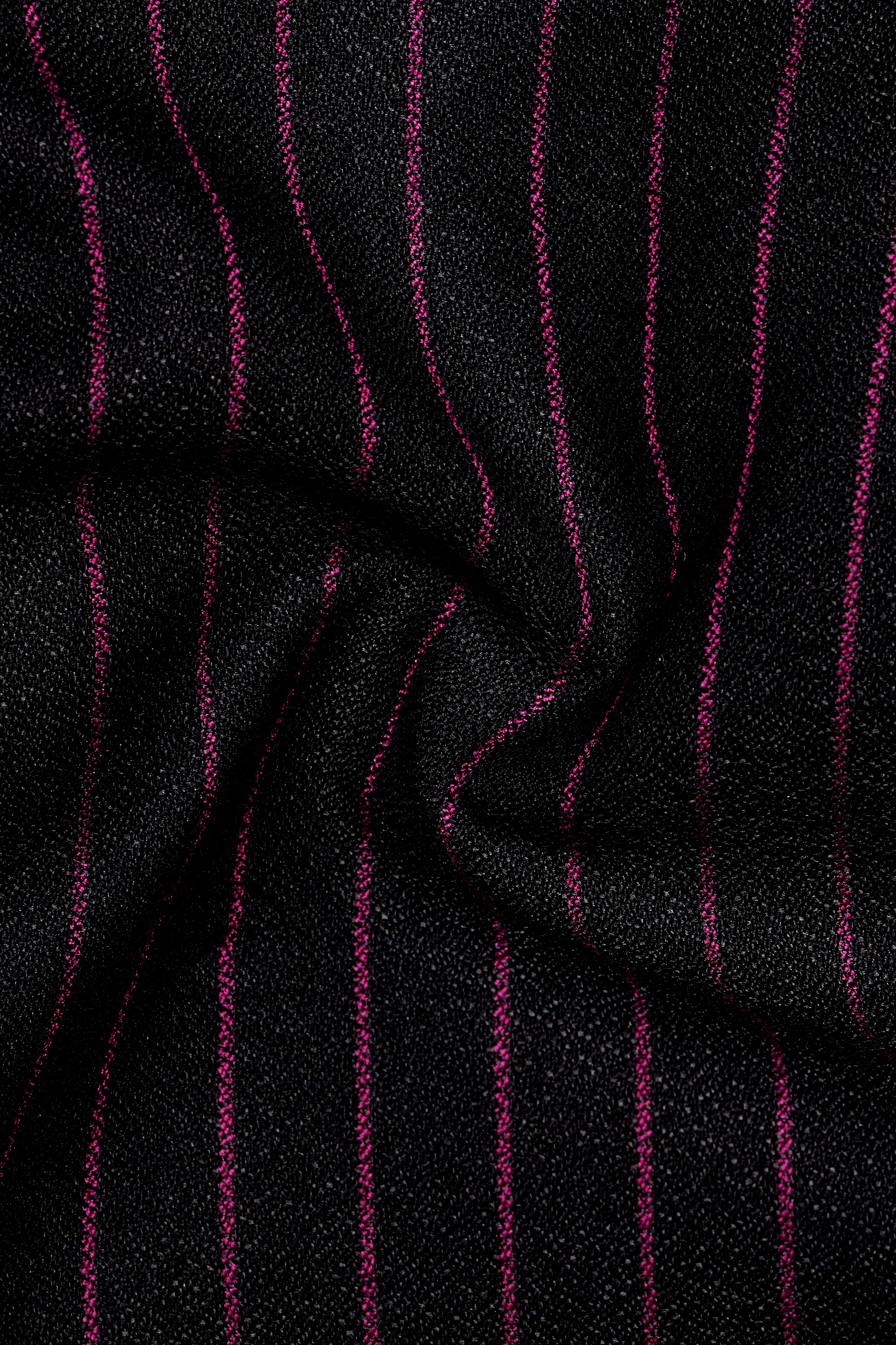 Zeus Black with Dark Mauve Pink Striped Cross-Placket Bandhgala Suit