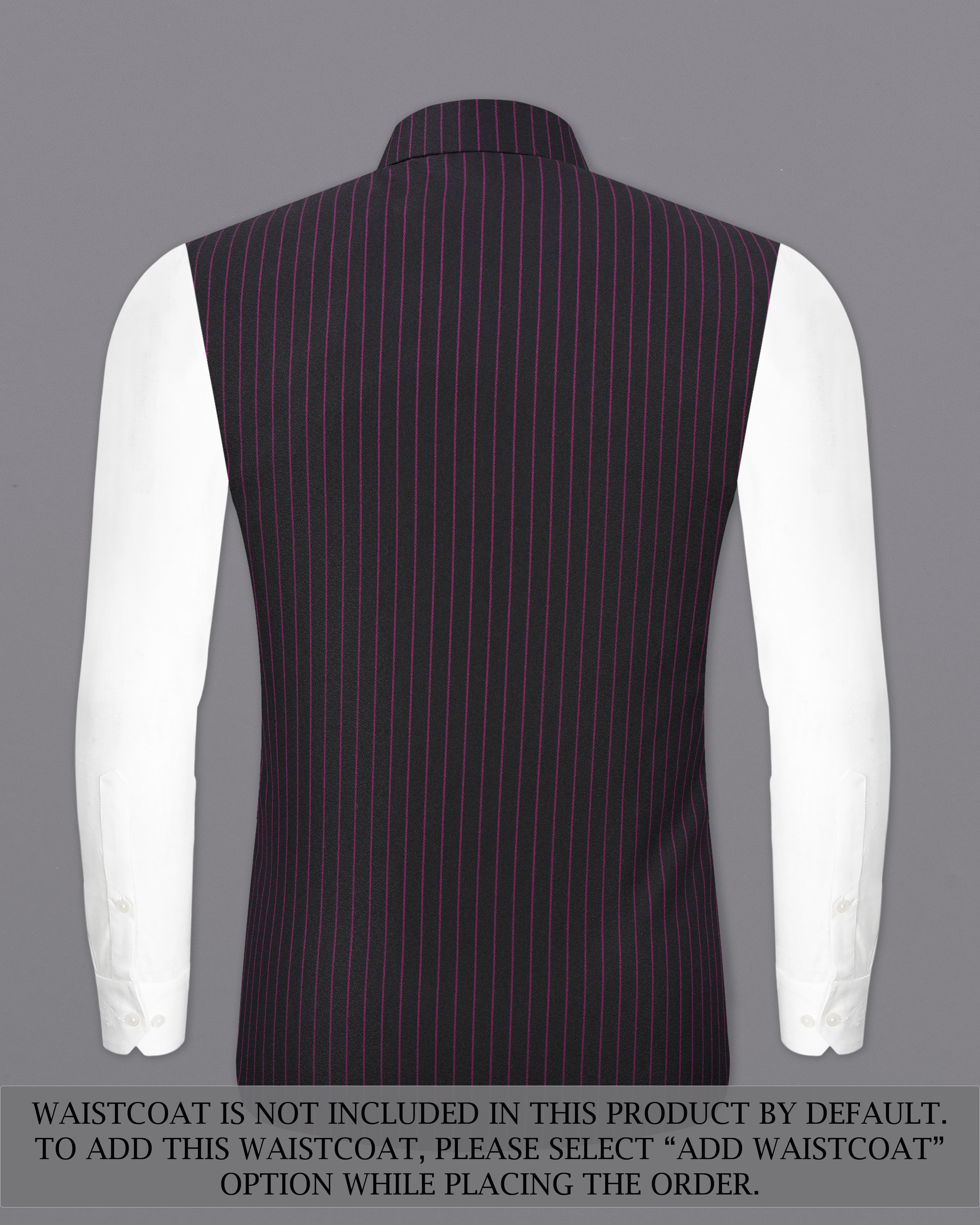 Zeus Black with Dark Mauve Pink Striped Cross-Placket Bandhgala Suit