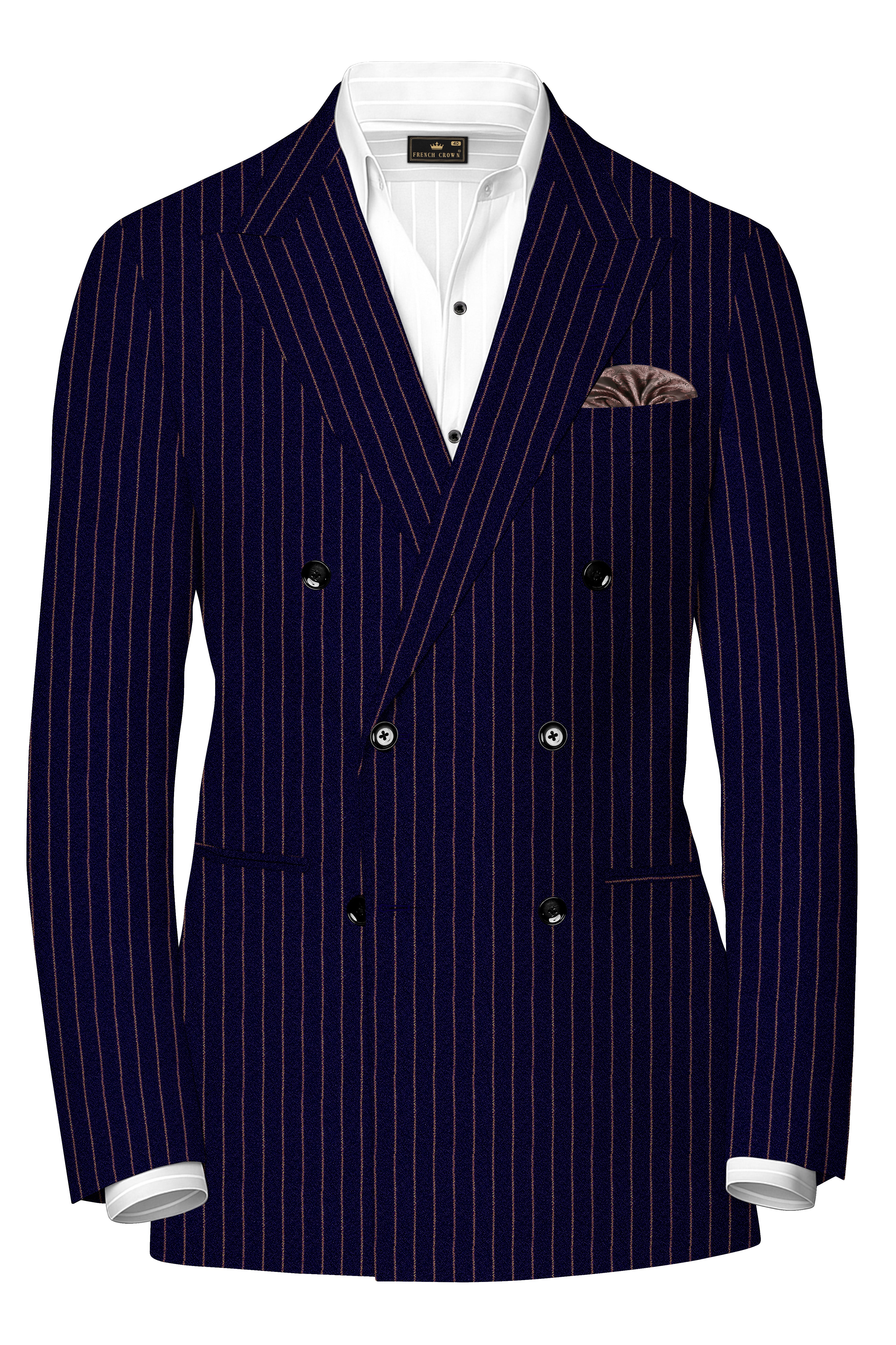 Tuna Navy Blue with Coral Reef Brown Striped Double-Breasted Suit