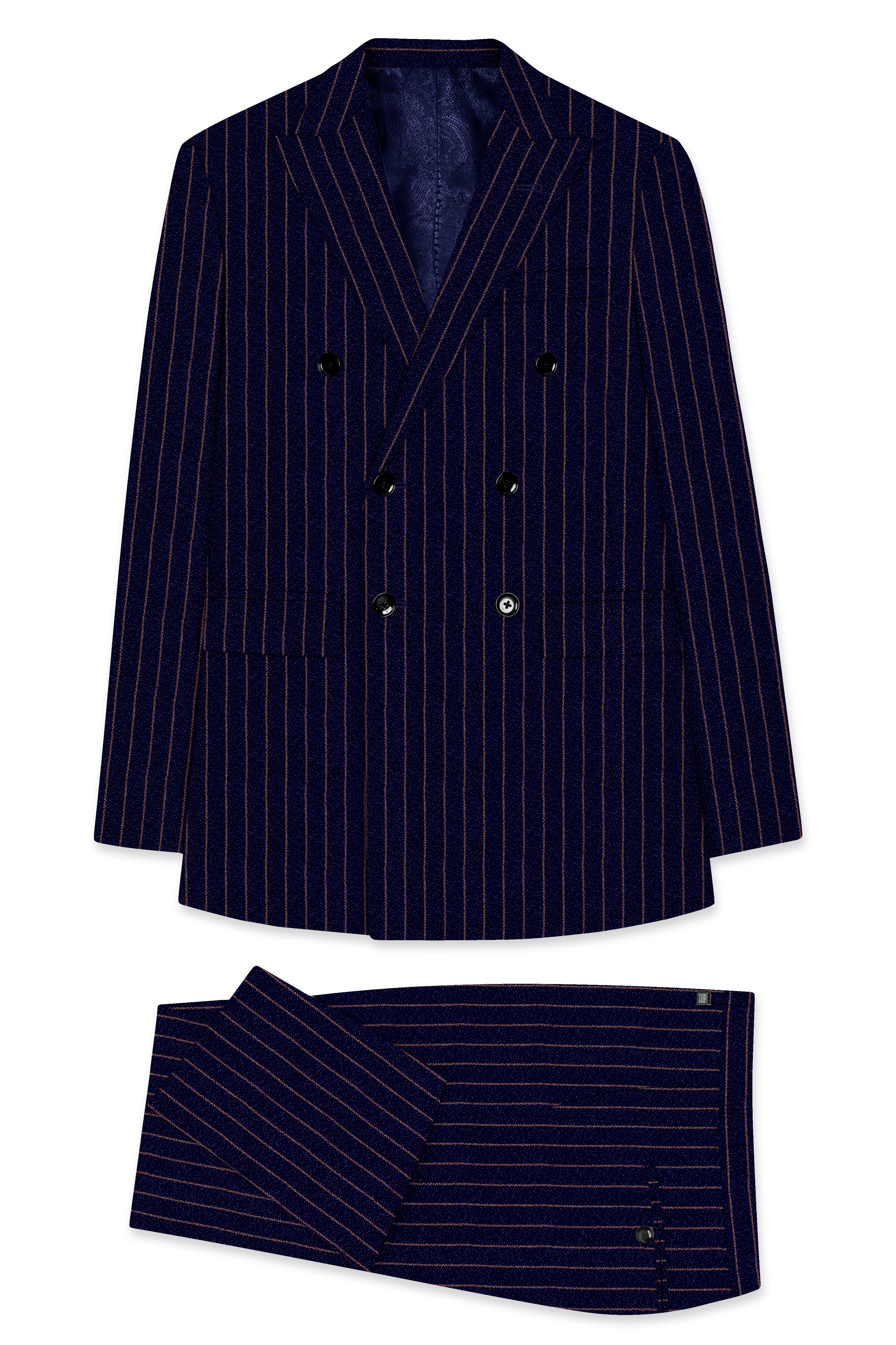 Tuna Navy Blue with Coral Reef Brown Striped Double-Breasted Suit