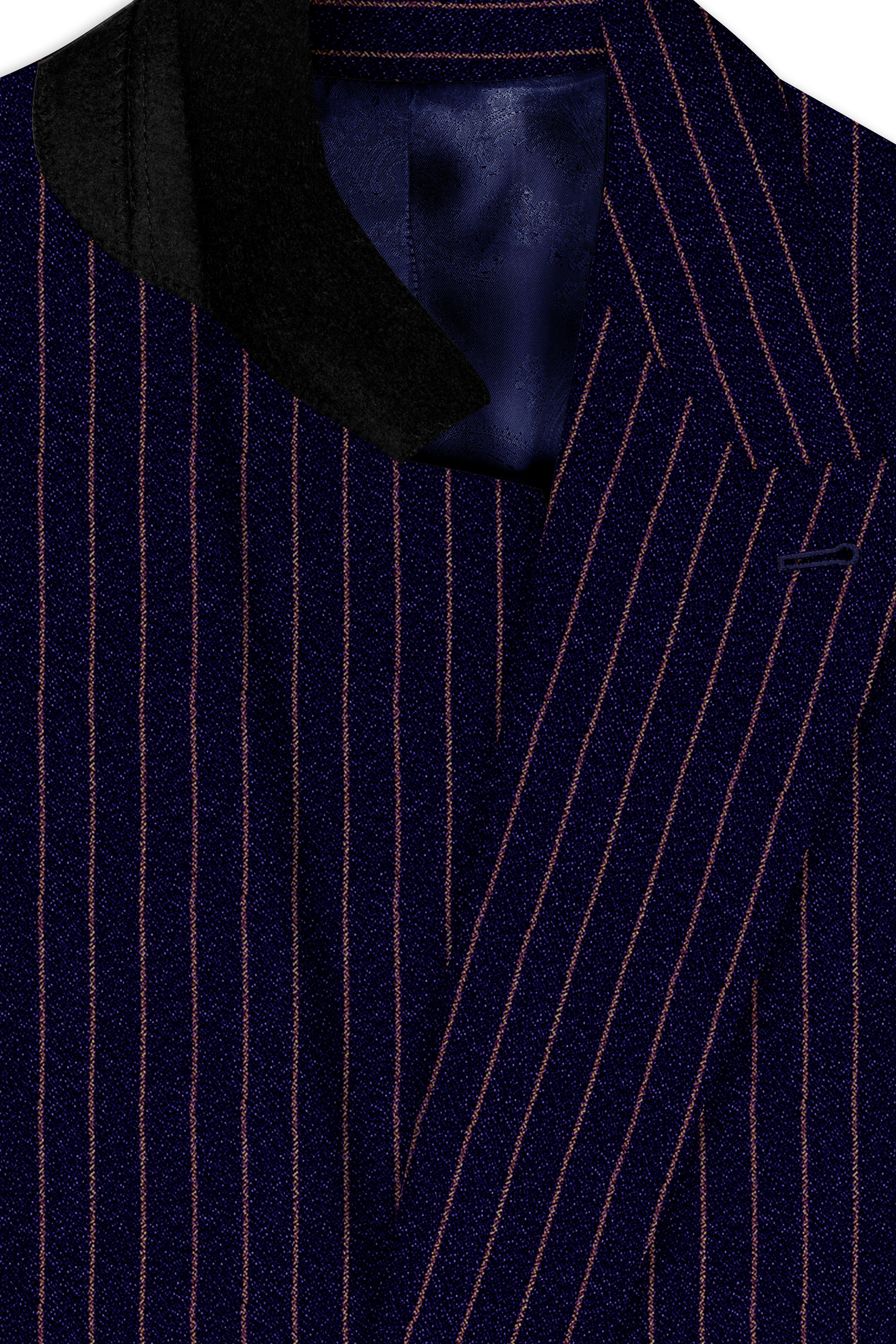 Tuna Navy Blue with Coral Reef Brown Striped Double-Breasted Suit