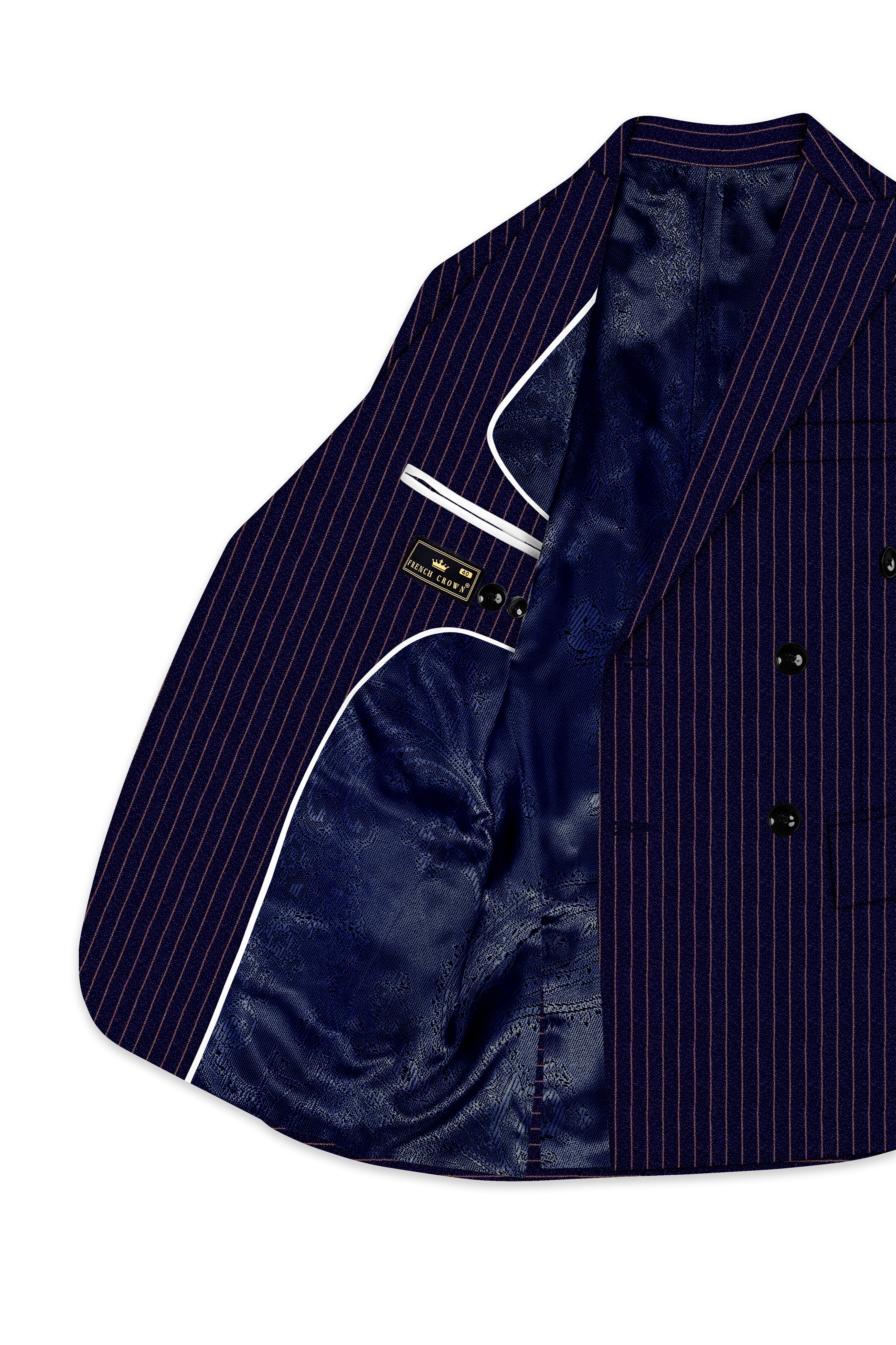 Tuna Navy Blue with Coral Reef Brown Striped Double-Breasted Suit