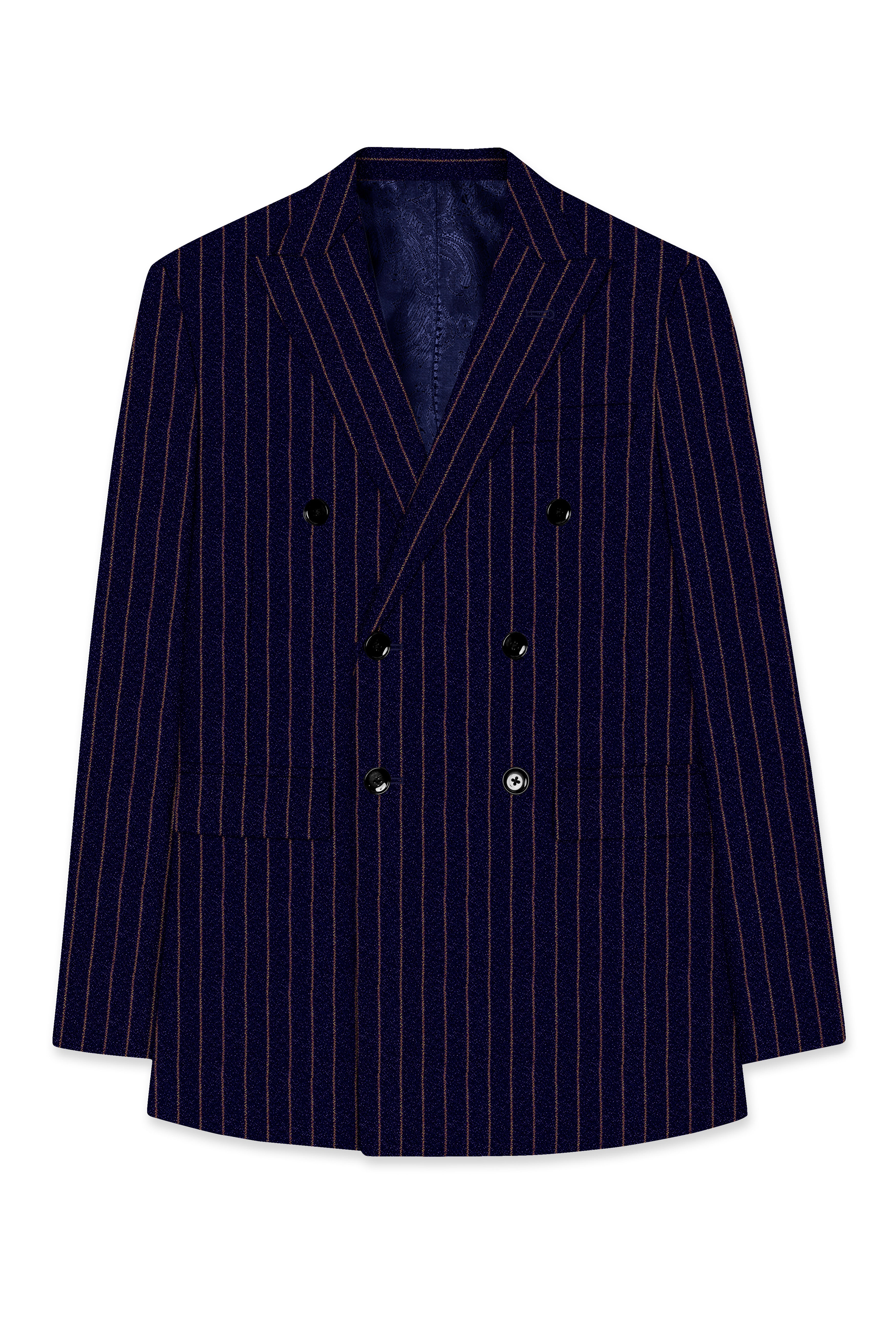 Tuna Navy Blue with Coral Reef Brown Striped Double-Breasted Suit